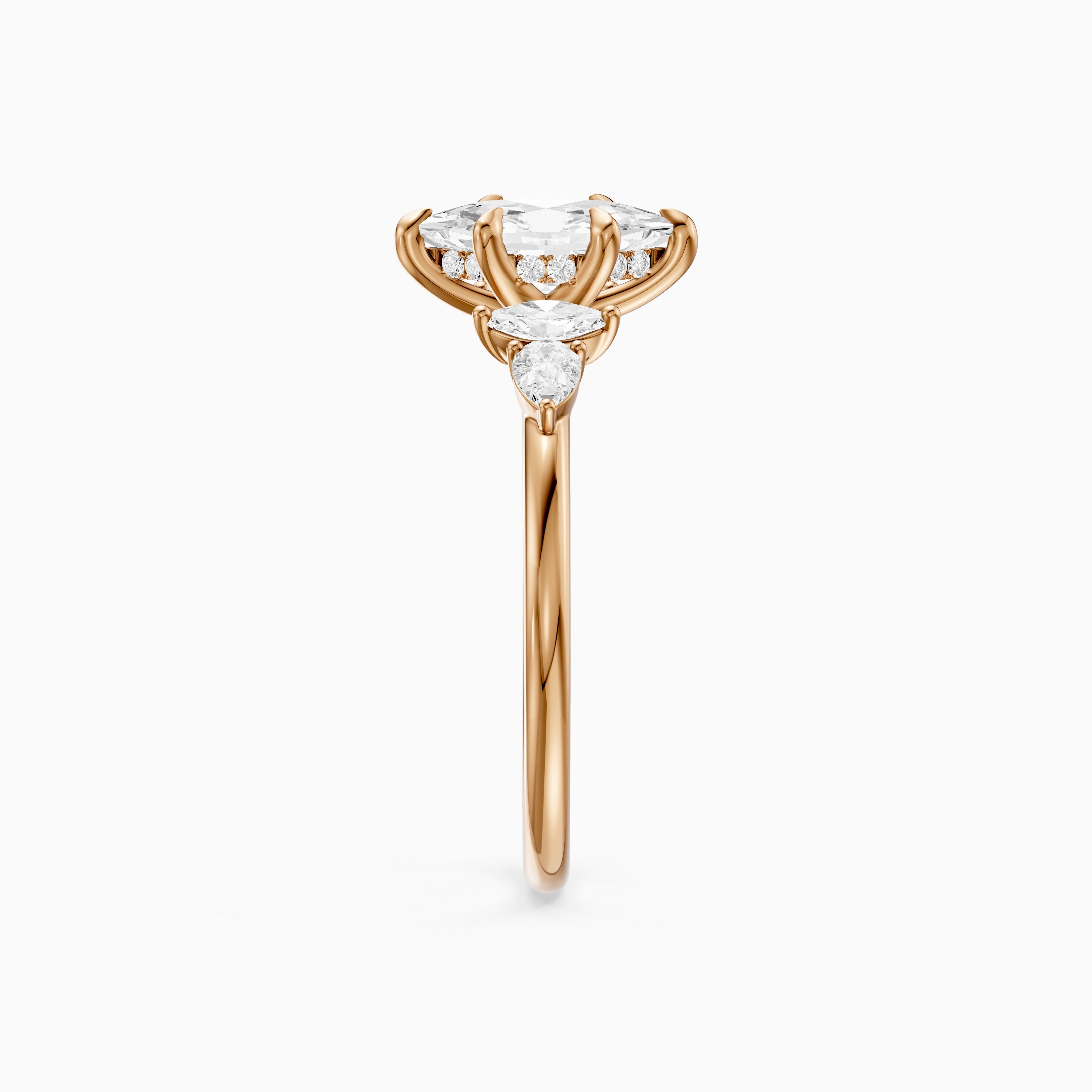 Casey Dutch Marquise Hidden Halo Lab Grown Diamond Ring with Side Stones