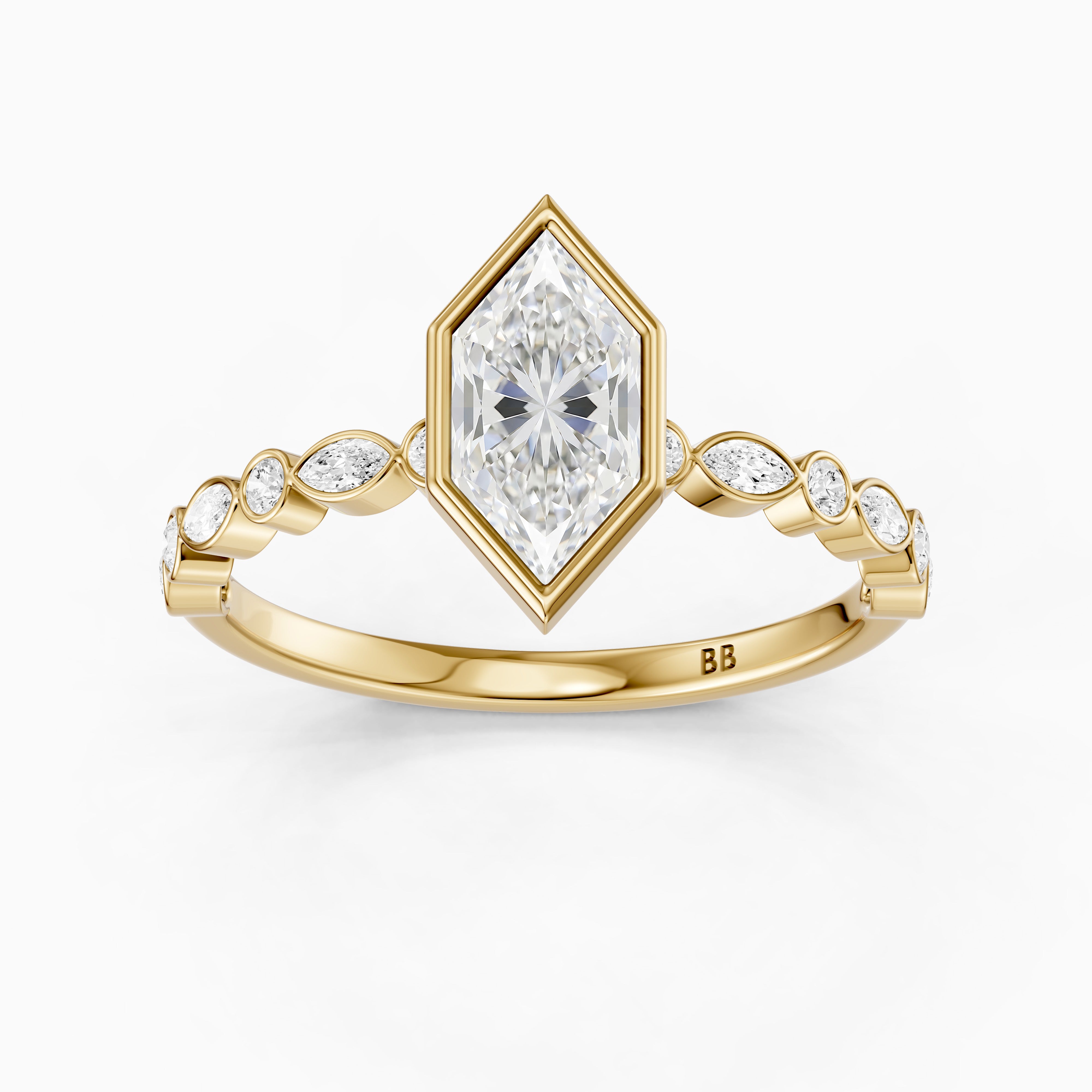 Ellie Bezel Set Dutch Marquise Lab Grown Diamond Ring with Marquise & Round Diamond Band