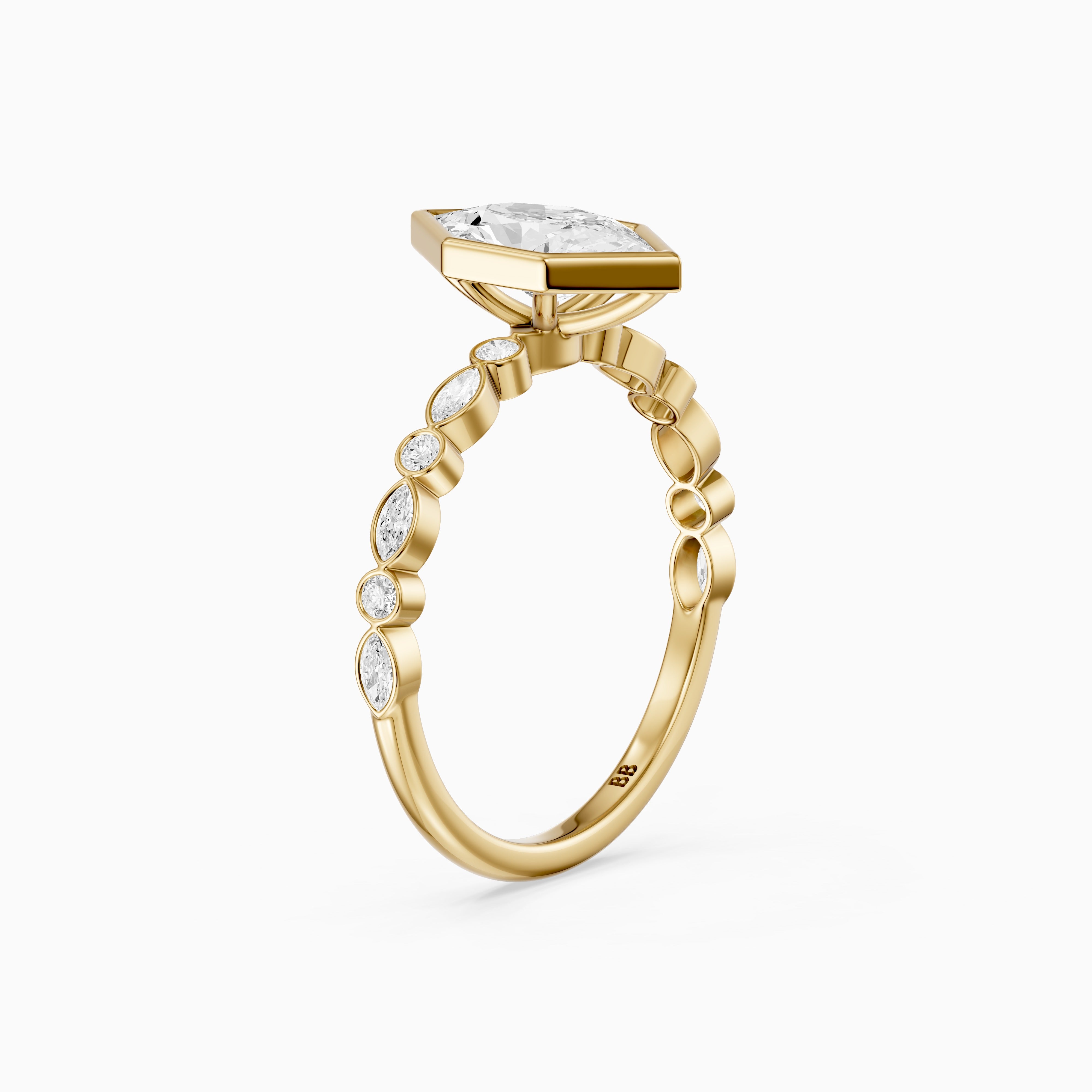 Ellie Bezel Set Dutch Marquise Lab Grown Diamond Ring with Marquise & Round Diamond Band