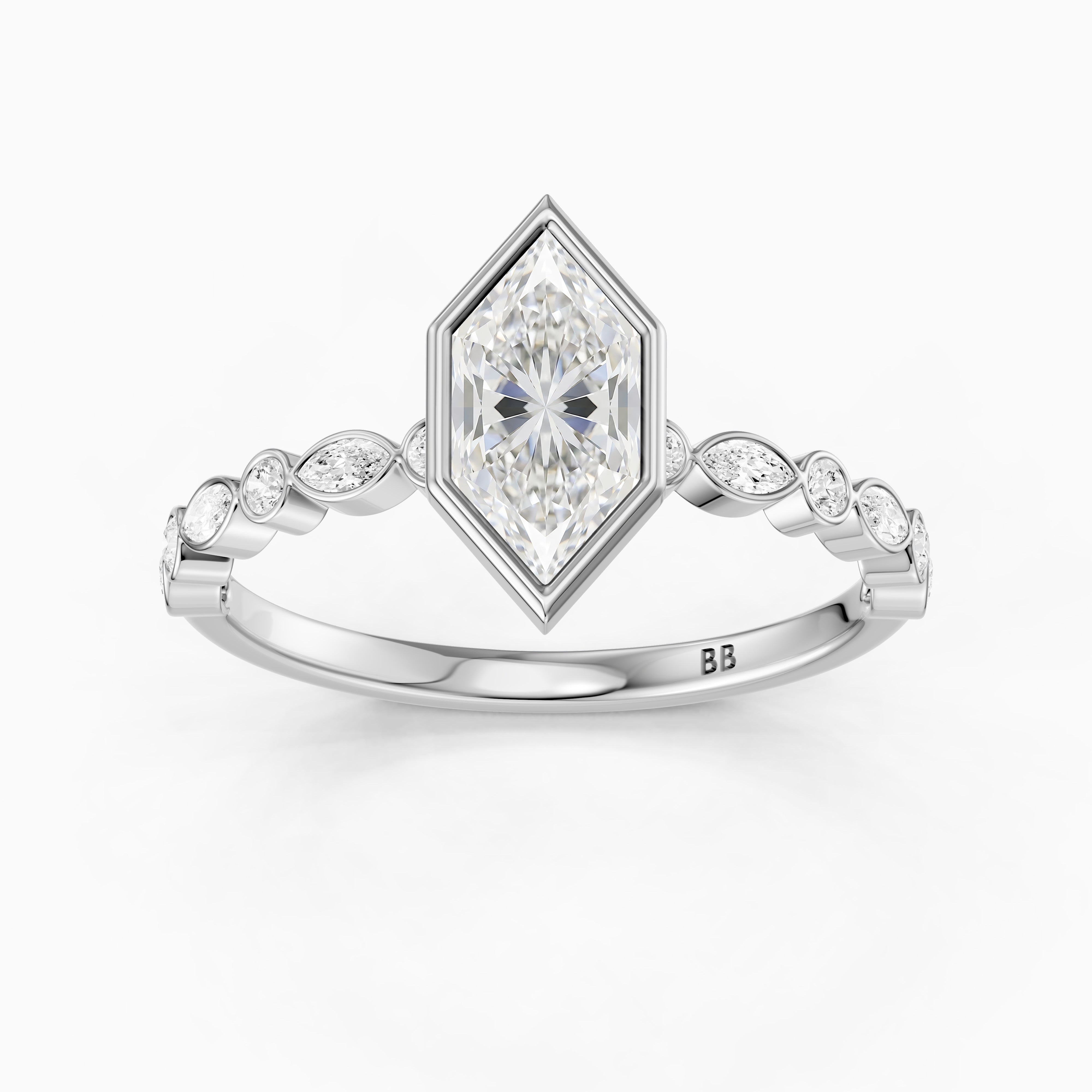 Ellie Bezel Set Dutch Marquise Lab Grown Diamond Ring with Marquise & Round Diamond Band