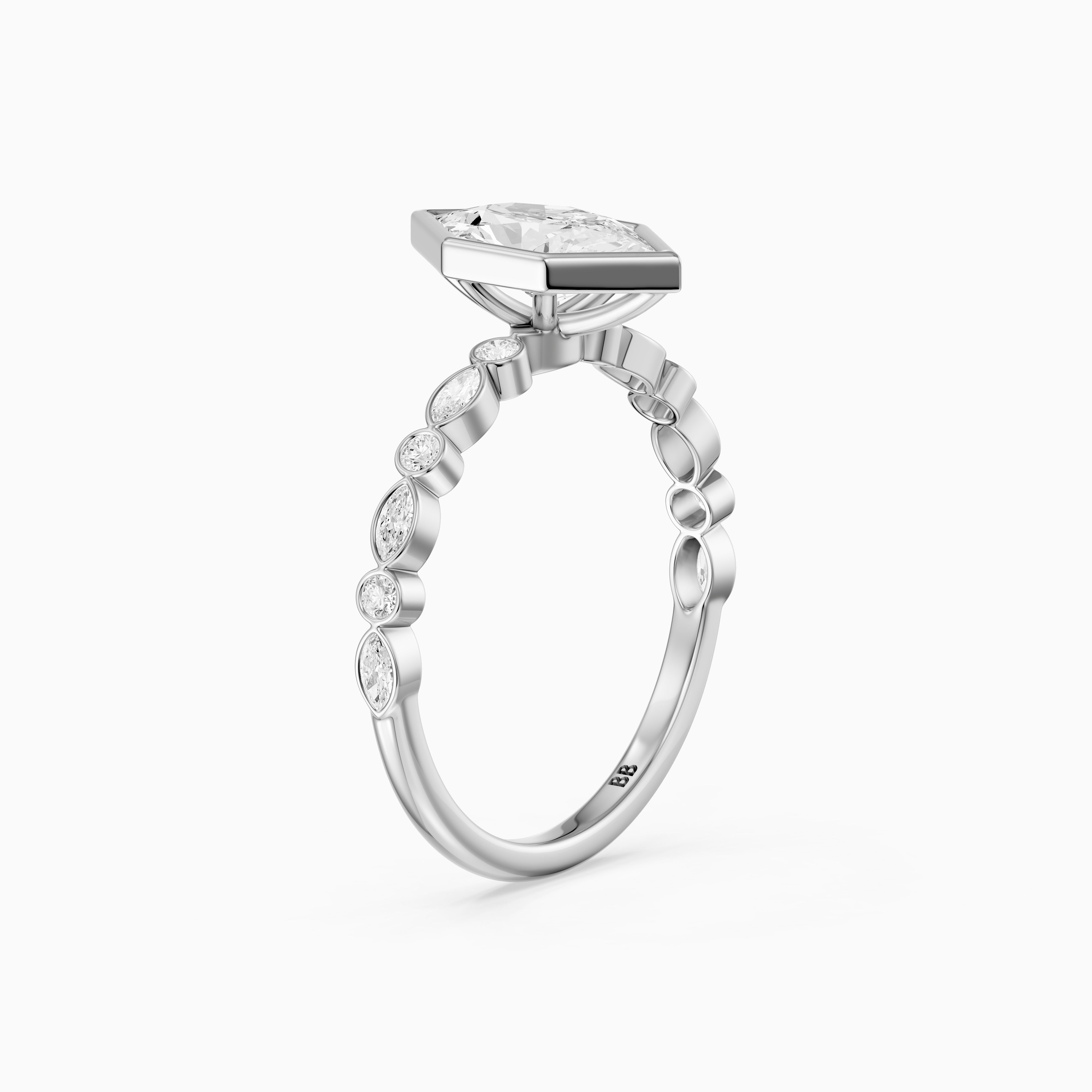 Ellie Bezel Set Dutch Marquise Lab Grown Diamond Ring with Marquise & Round Diamond Band