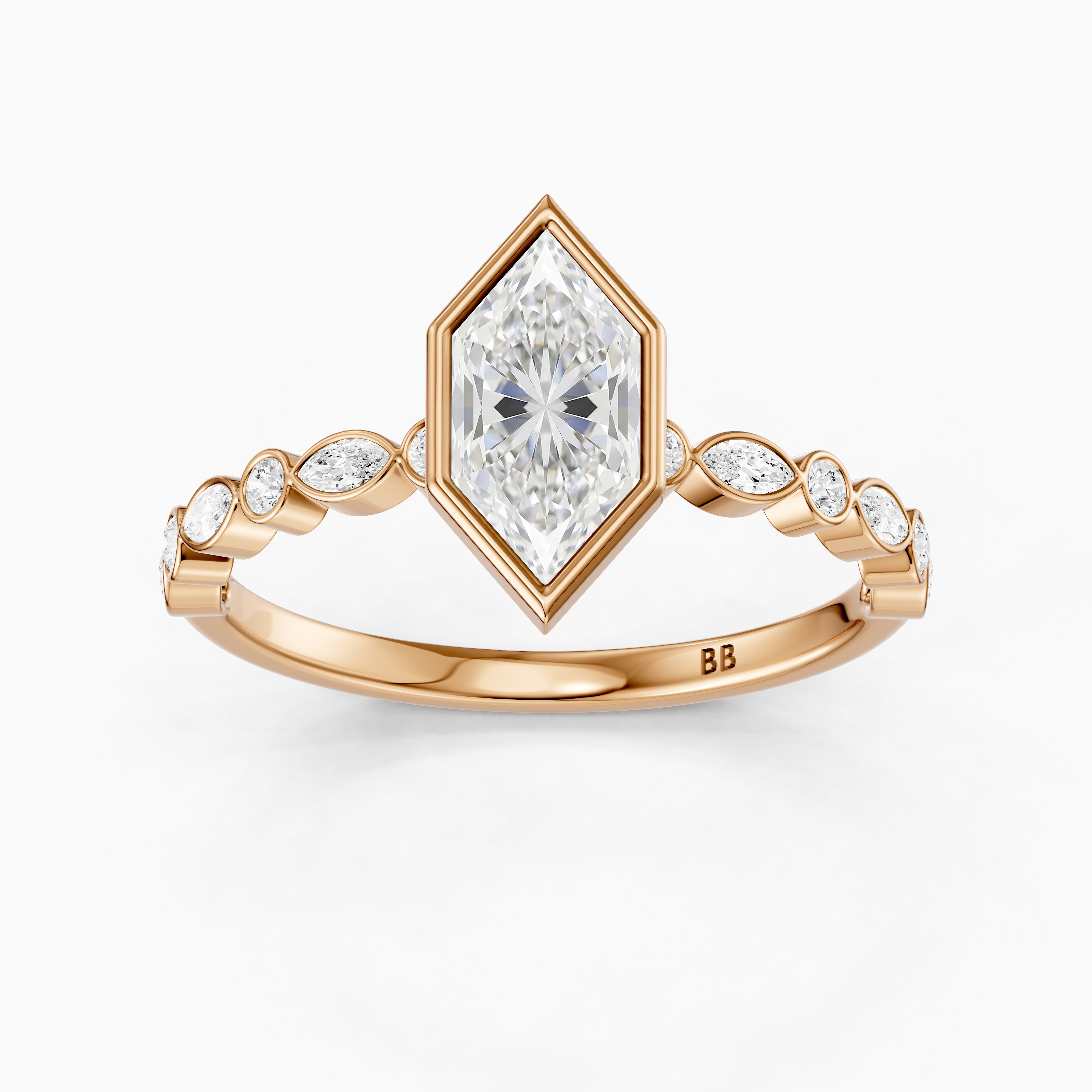 Ellie Bezel Set Dutch Marquise Lab Grown Diamond Ring with Marquise & Round Diamond Band