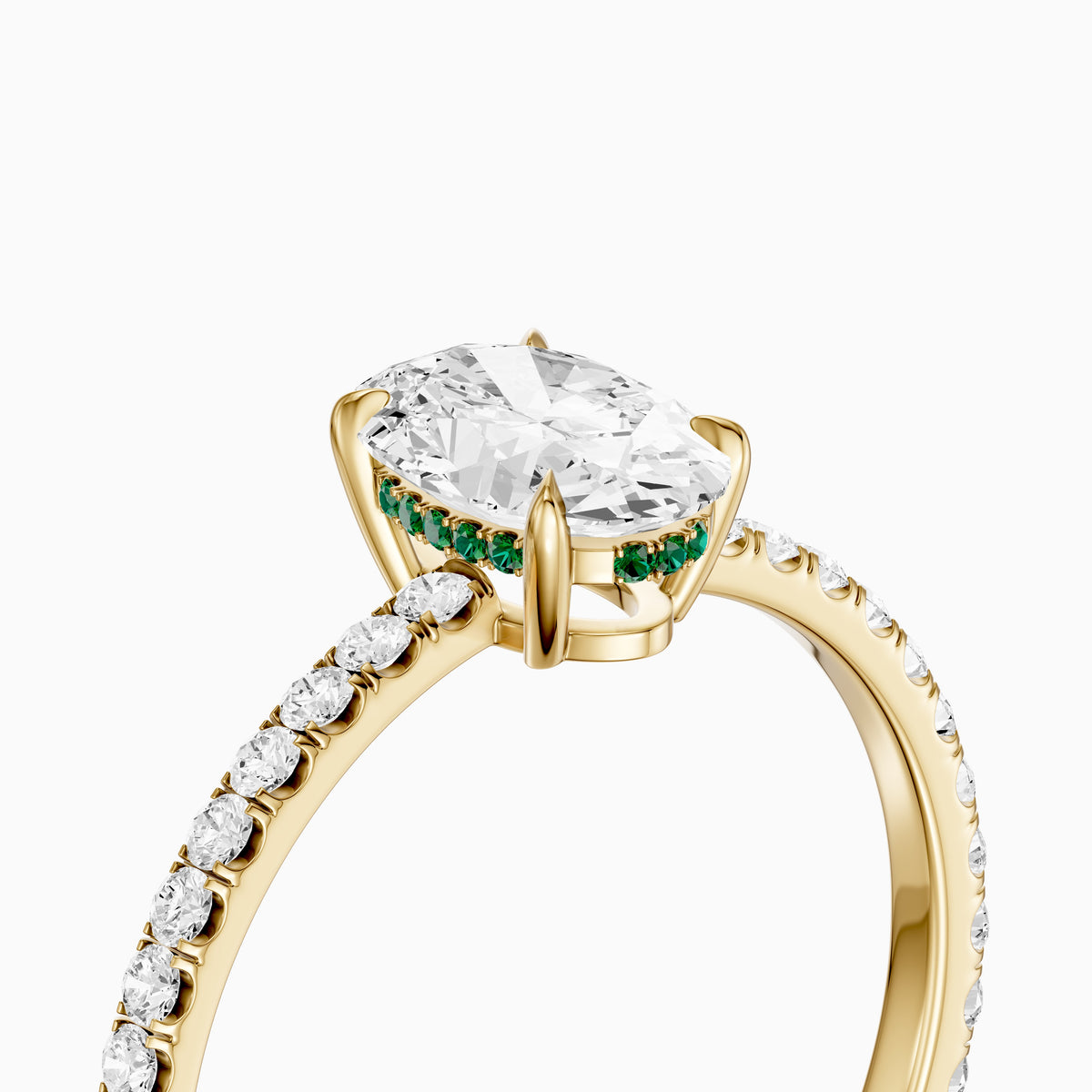 Aryna Green Hidden Halo Oval Moissanite Diamond Engagement Ring
