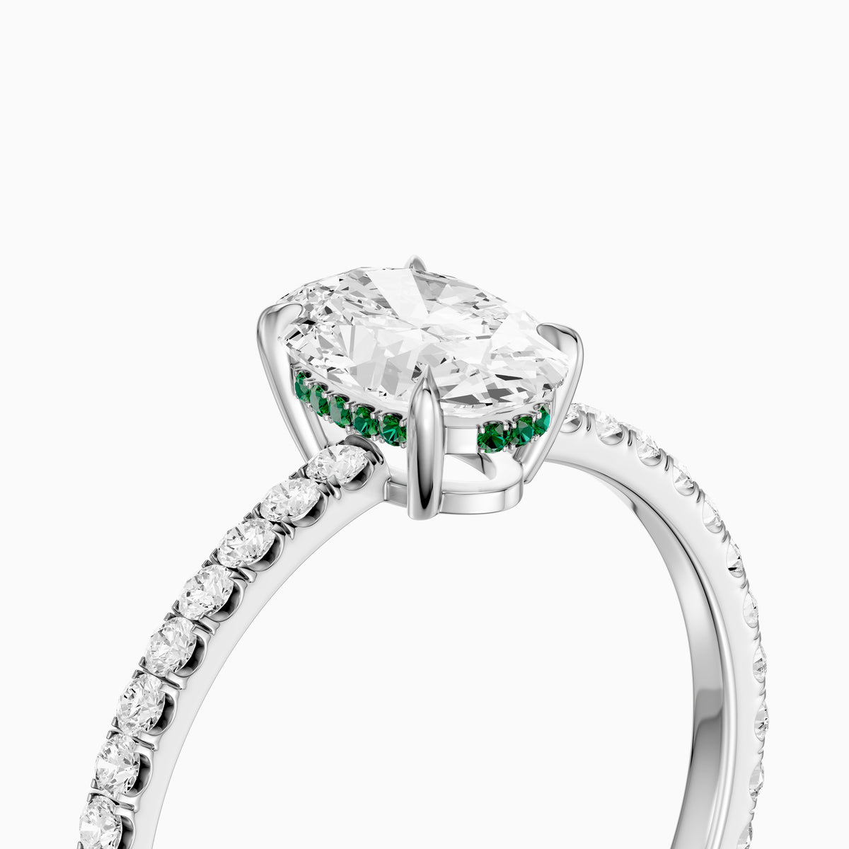 Aryna Green Hidden Halo Oval Moissanite Diamond Engagement Ring