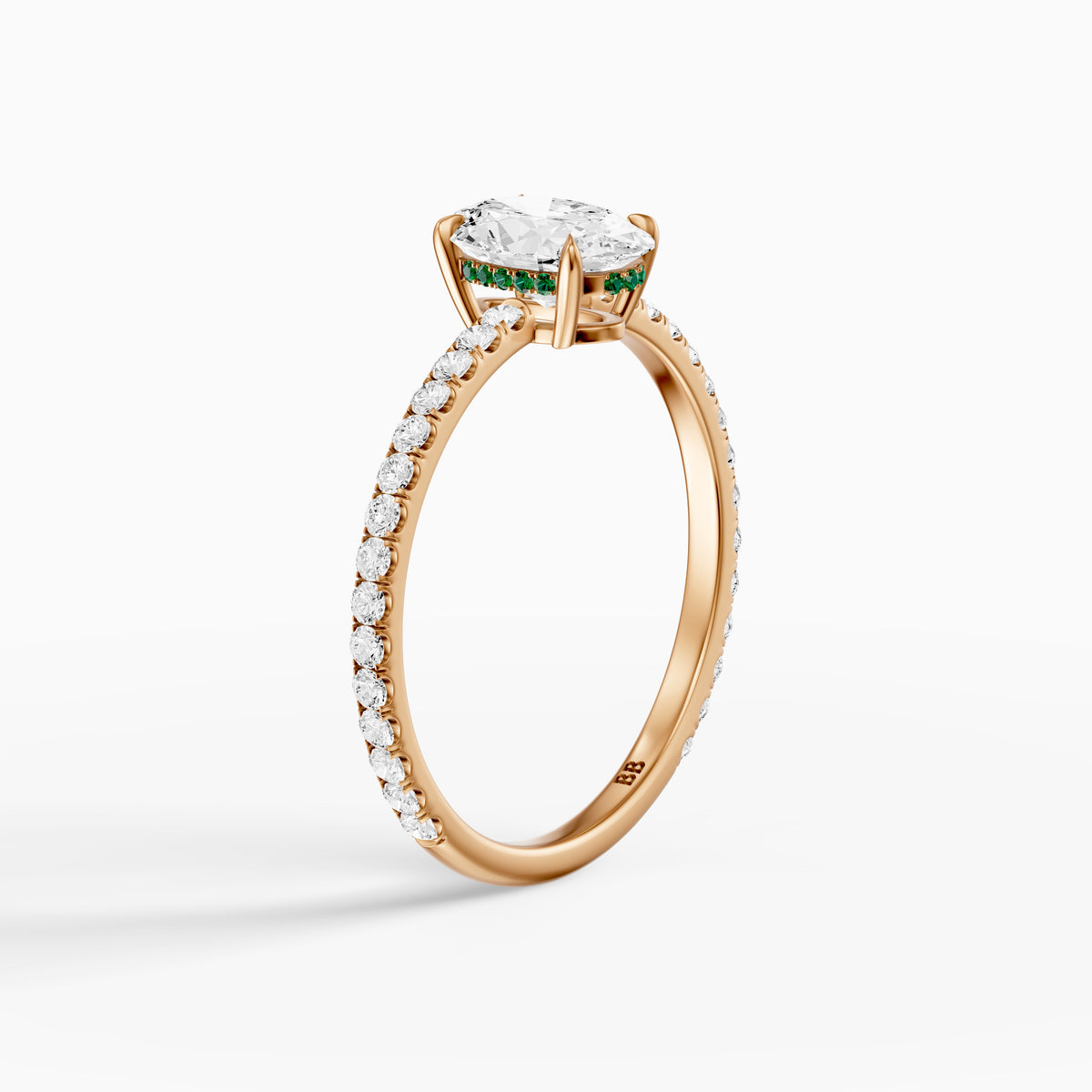 Aryna Green Hidden Halo Oval Moissanite Diamond Engagement Ring