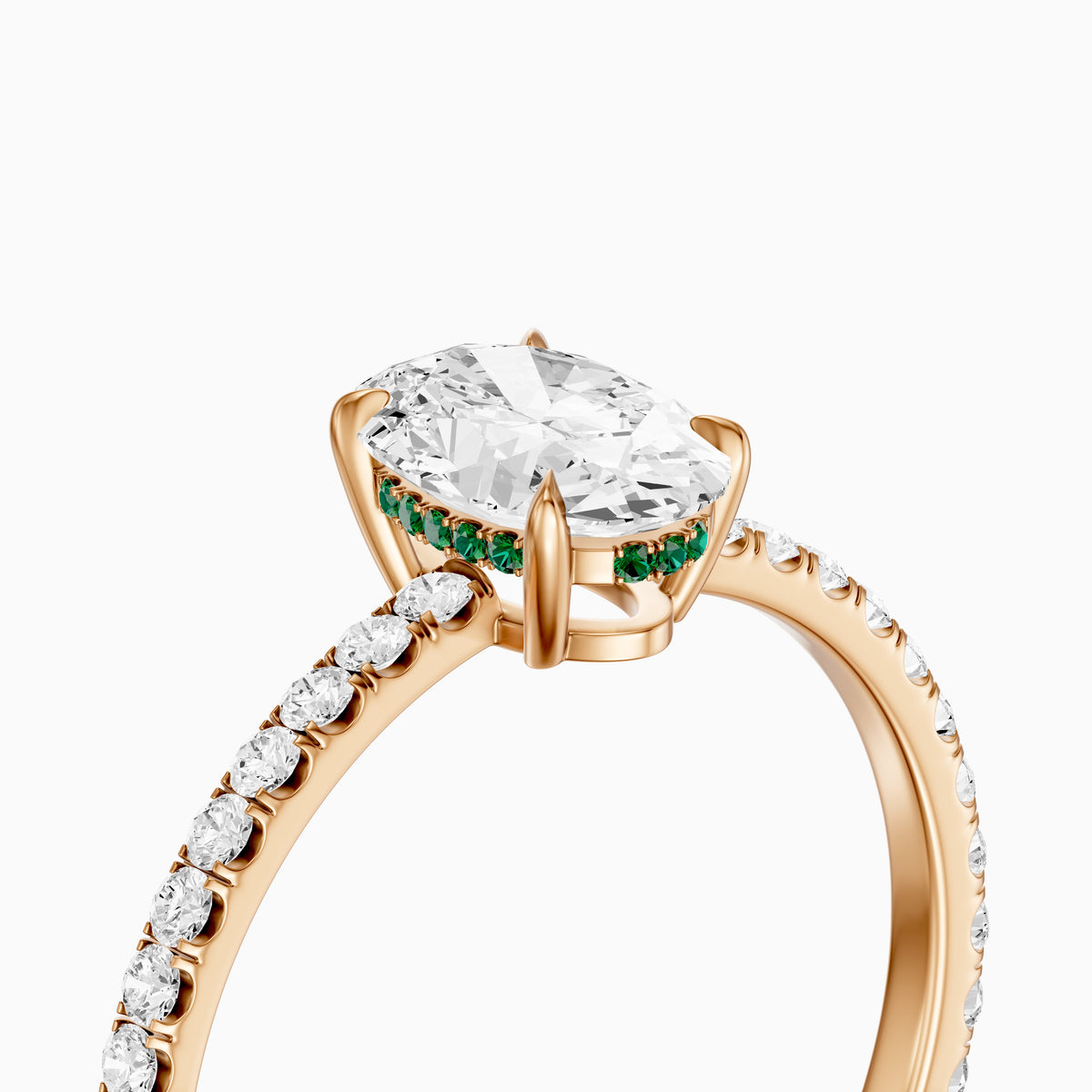 Aryna Green Hidden Halo Oval Moissanite Diamond Engagement Ring