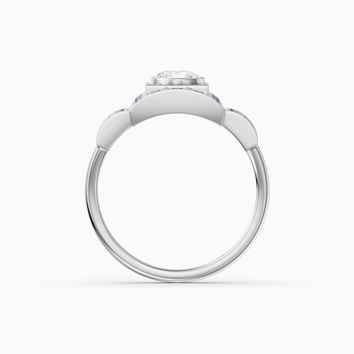 Halle Step Cut Blue Sapphire and Round Moissanite Diamond Engagement Ring