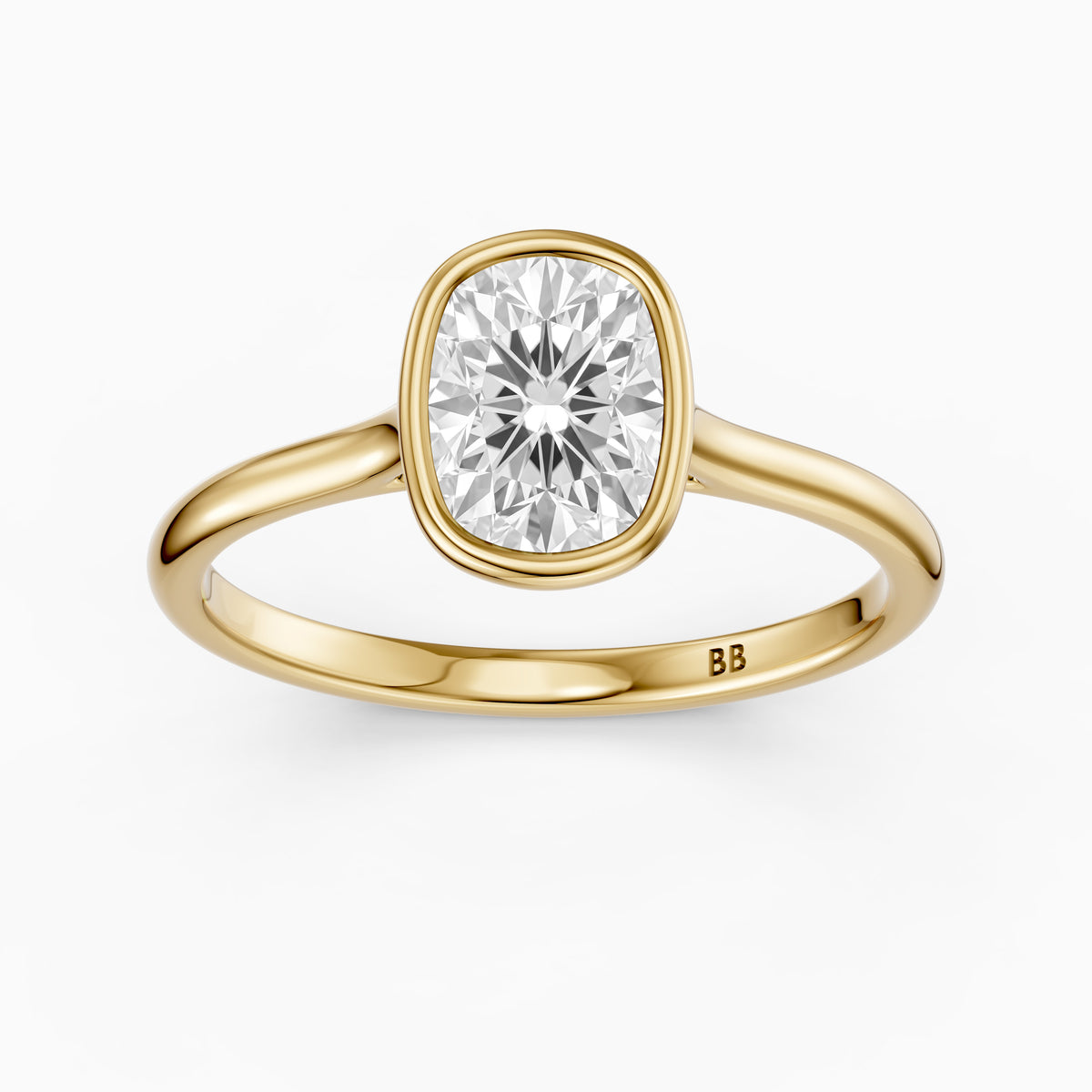 Alessandra elongated cushion cut Moissanite Diamond Bezel Engagement Ring