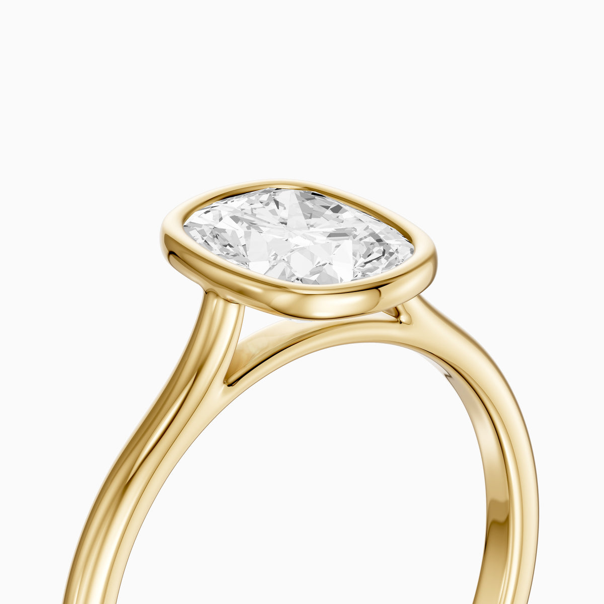 Alessandra elongated cushion cut Moissanite Diamond Bezel Engagement Ring