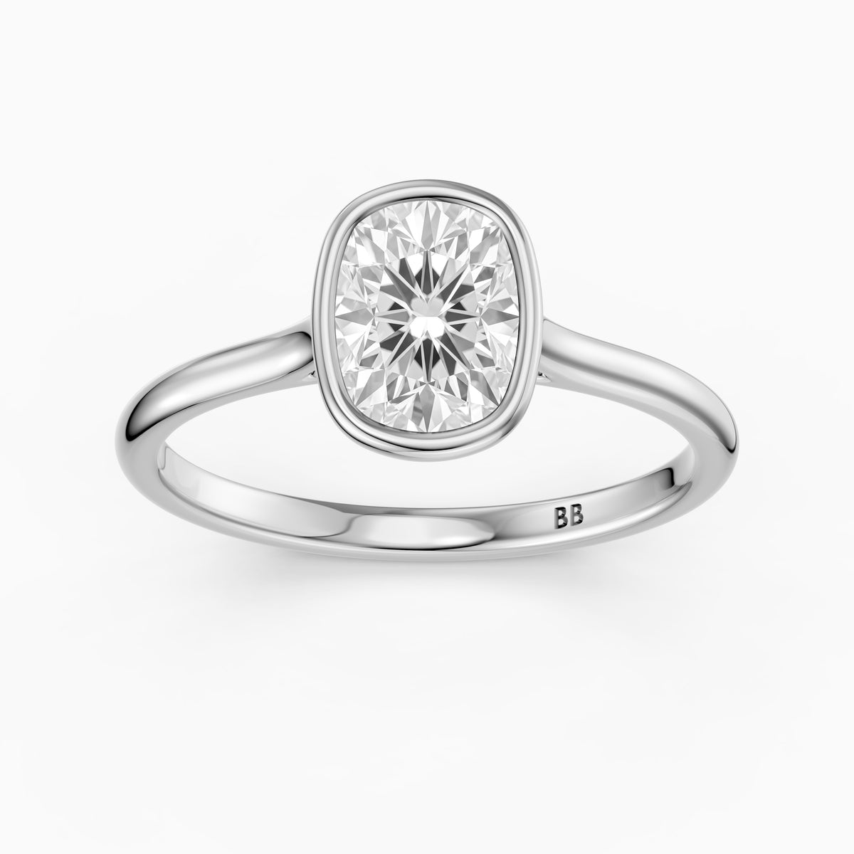 Alessandra elongated cushion cut Moissanite Diamond Bezel Engagement Ring