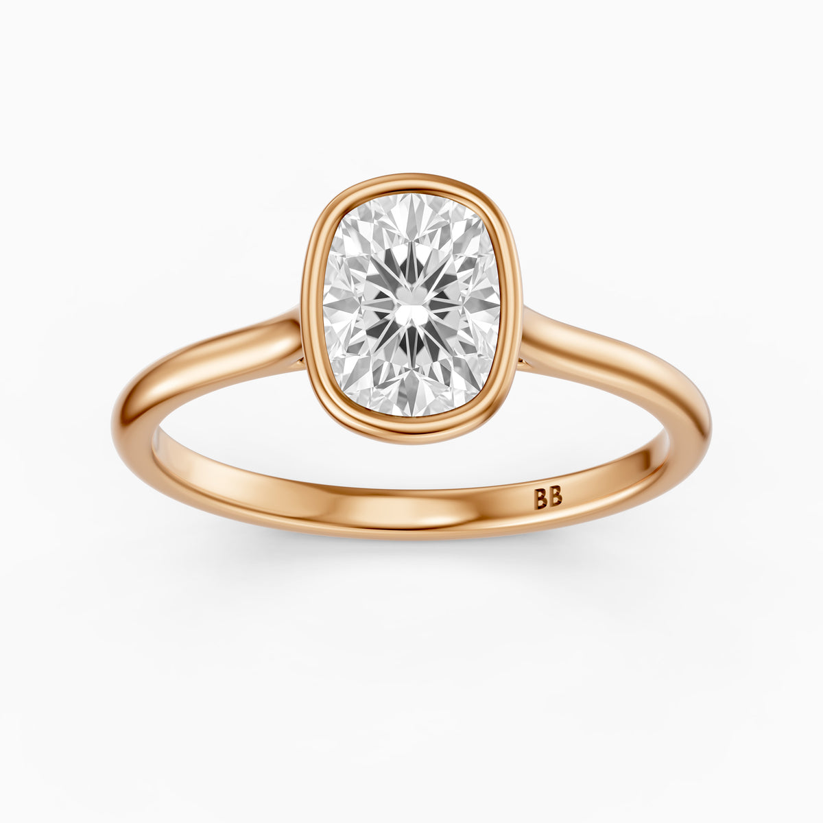 Alessandra elongated cushion cut Moissanite Diamond Bezel Engagement Ring