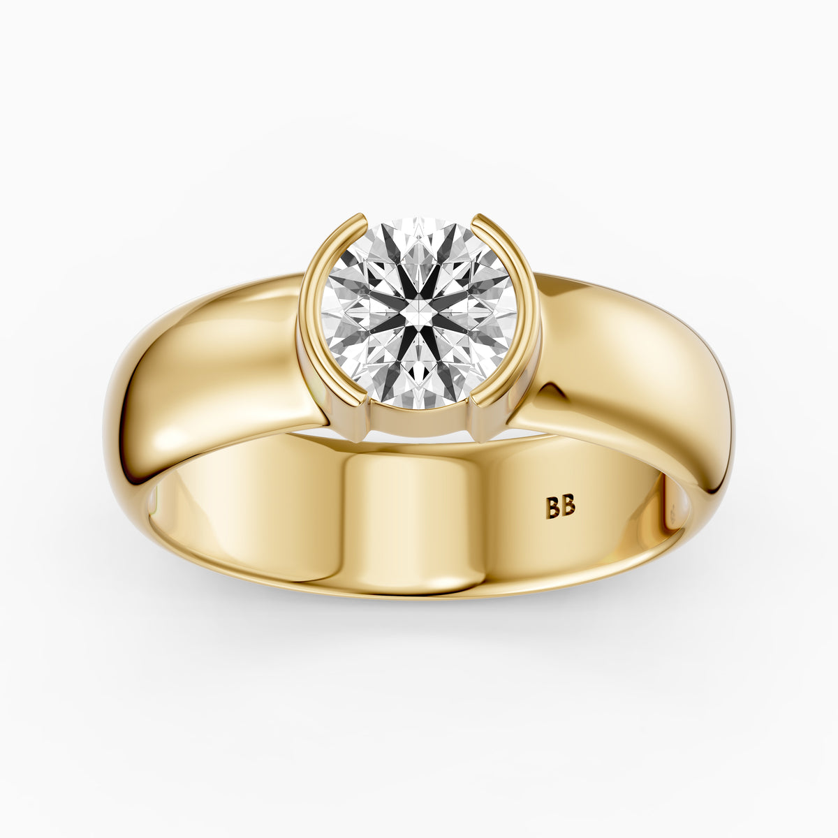 Dua Round Moissanite Diamond Solitaire Engagement Ring