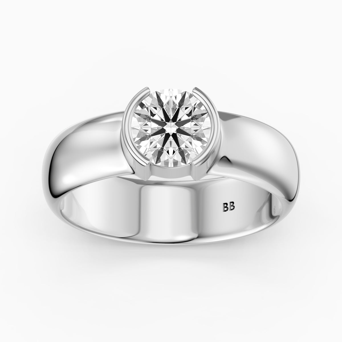 Dua Round Moissanite Diamond Solitaire Engagement Ring