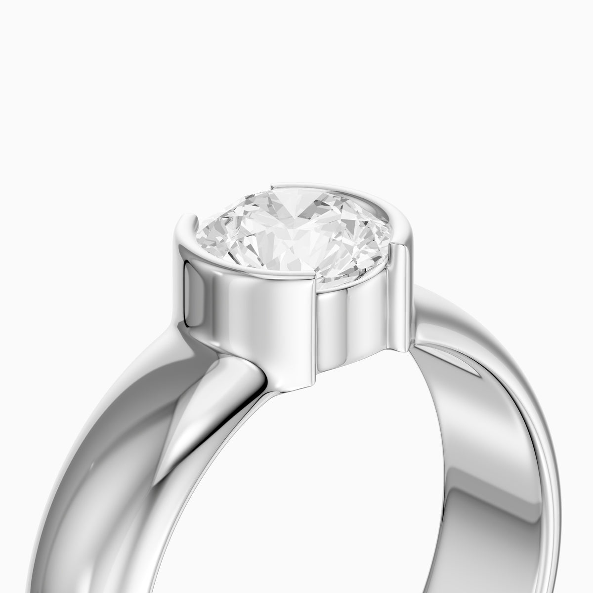 Dua Round Moissanite Diamond Solitaire Engagement Ring