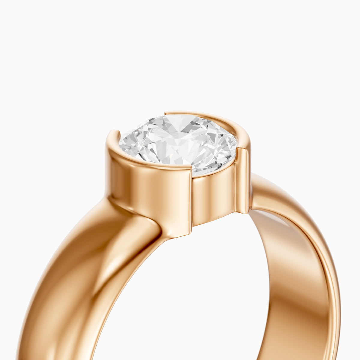 Dua Round Moissanite Diamond Solitaire Engagement Ring
