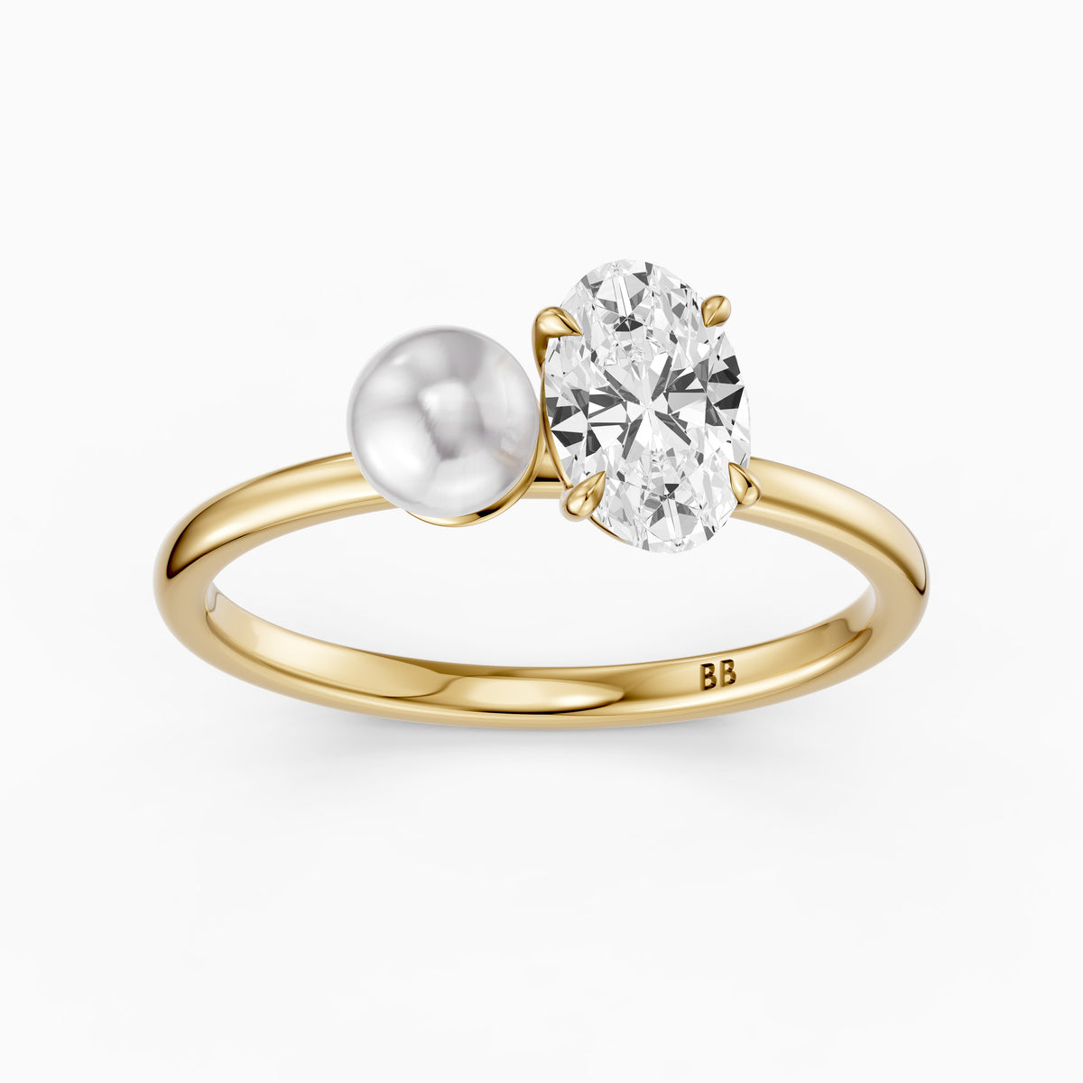 Ariana Oval Moissanite Diamond and Pearl Engagement Ring