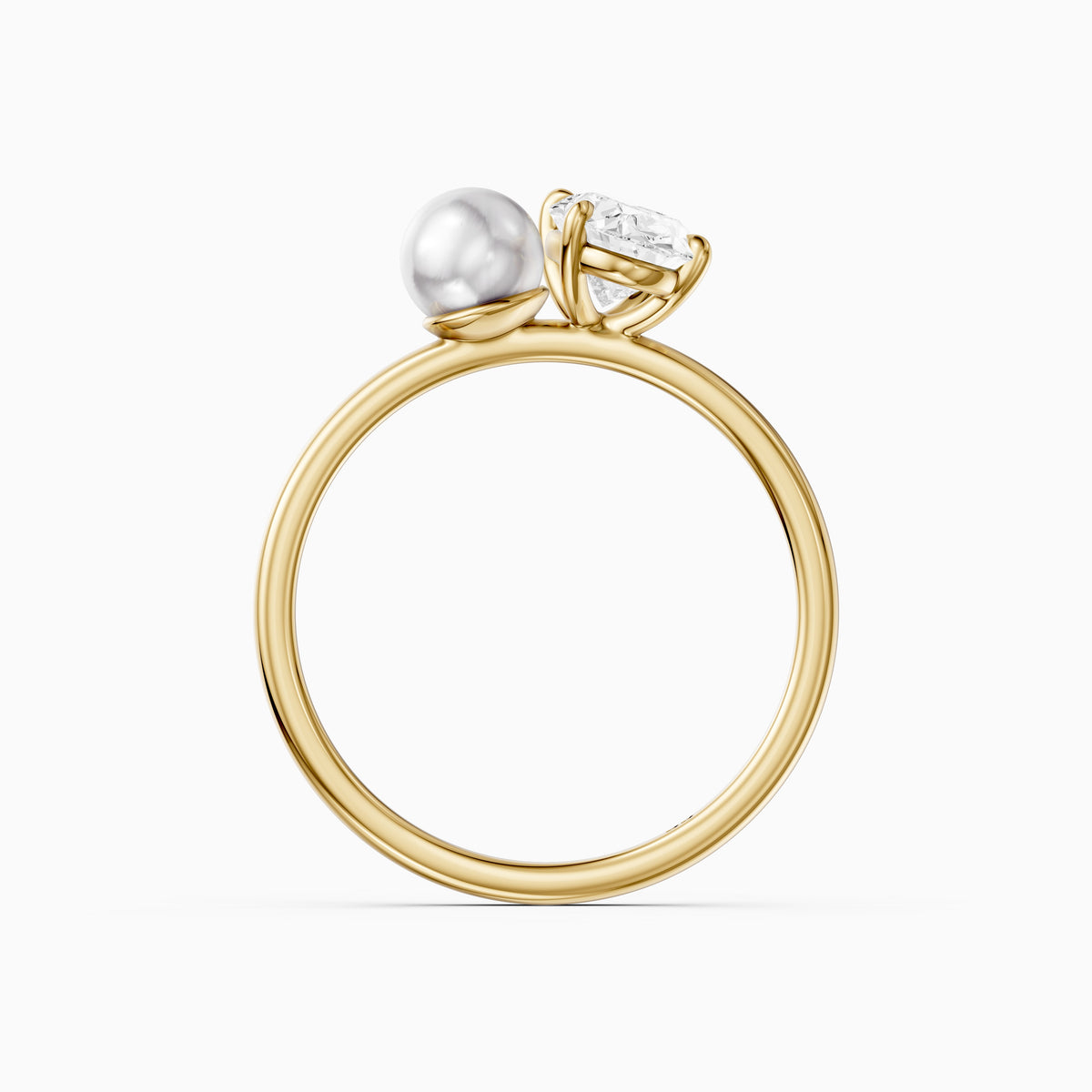 Ariana Oval Moissanite Diamond and Pearl Engagement Ring