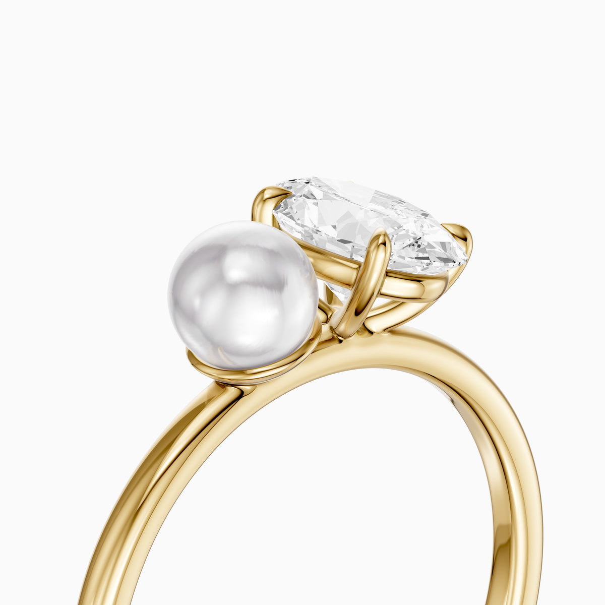 Ariana Oval Moissanite Diamond and Pearl Engagement Ring