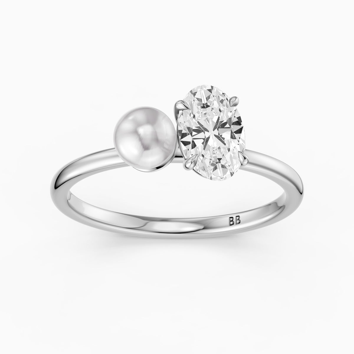 Ariana Oval Moissanite Diamond and Pearl Engagement Ring