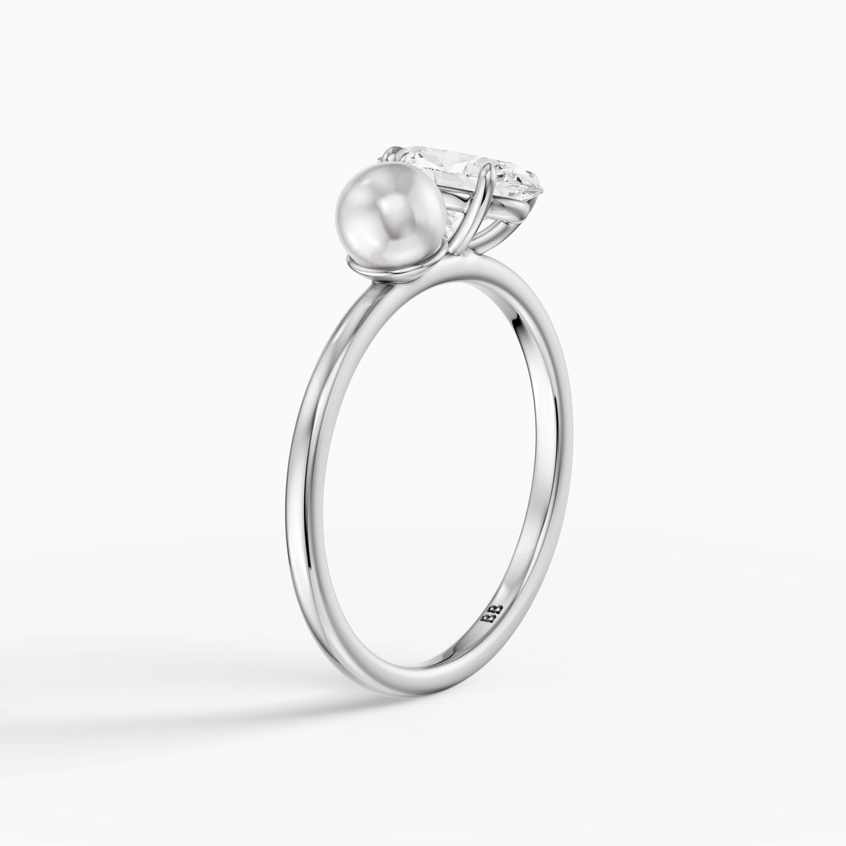Ariana Oval Moissanite Diamond and Pearl Engagement Ring