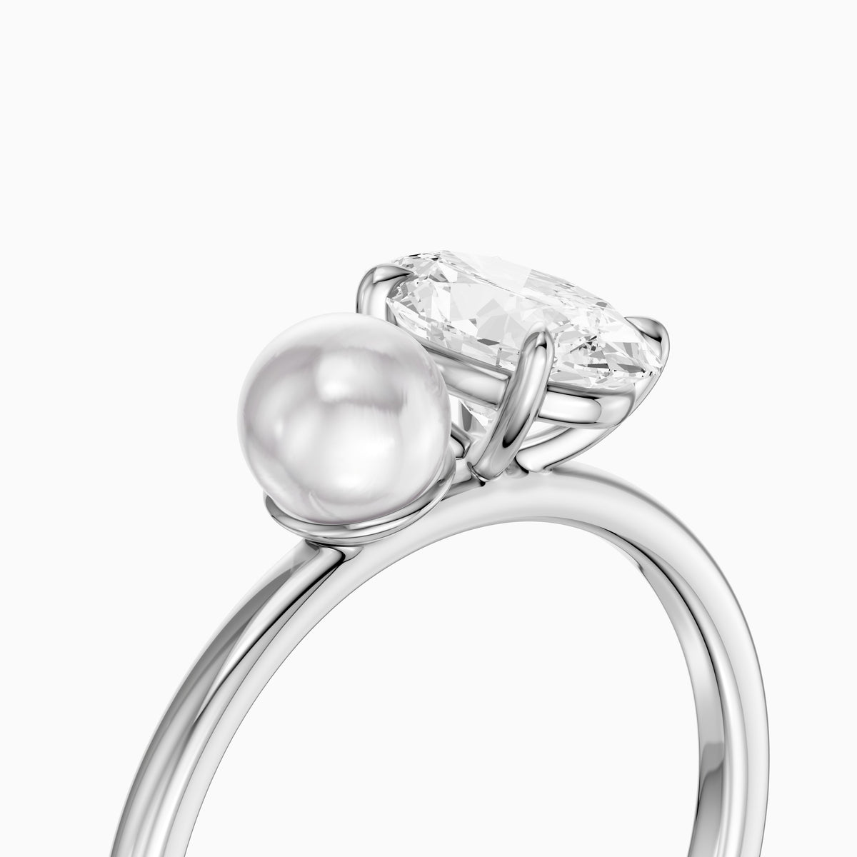 Ariana Oval Moissanite Diamond and Pearl Engagement Ring