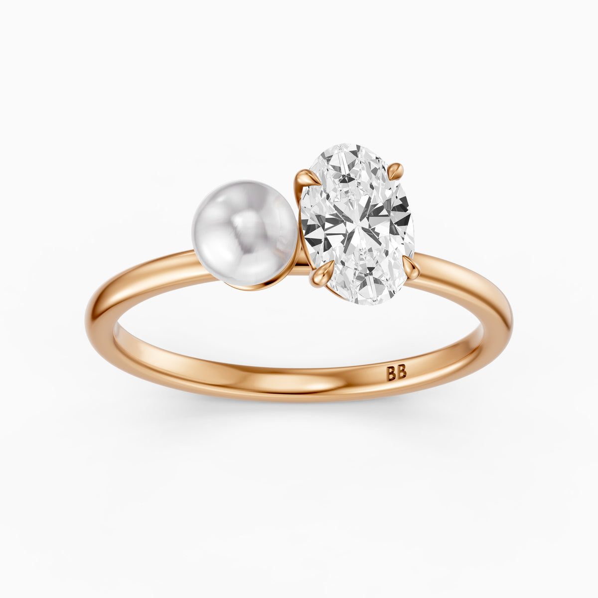 Ariana Oval Moissanite Diamond and Pearl Engagement Ring