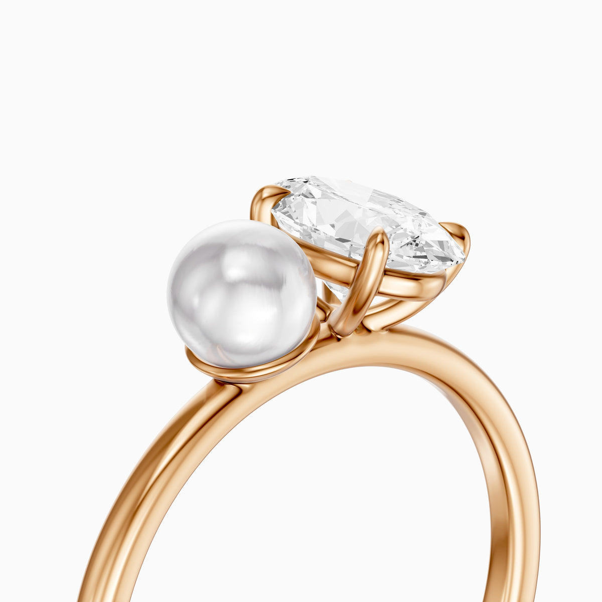 Ariana Oval Moissanite Diamond and Pearl Engagement Ring