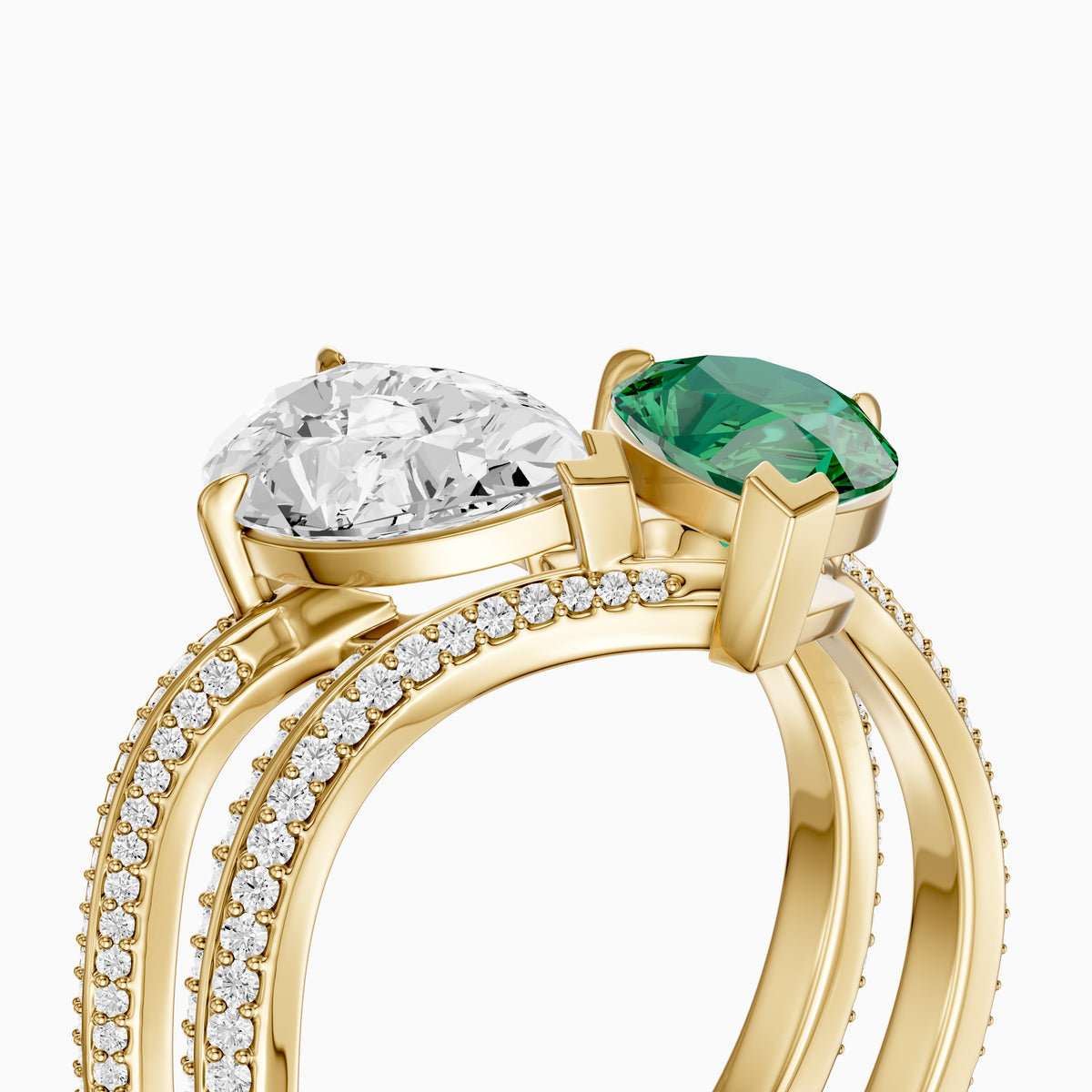 Megan Pear Cut Moissanite Diamond Toi et Moi Engagement Ring