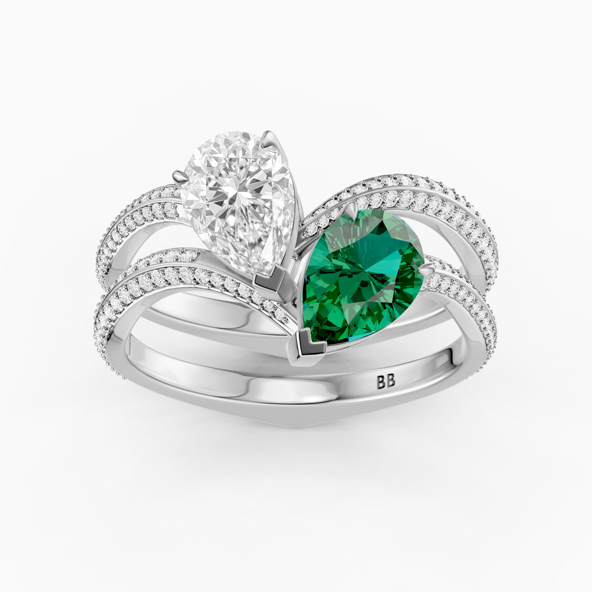 Megan Pear Cut Moissanite Diamond Toi et Moi Engagement Ring