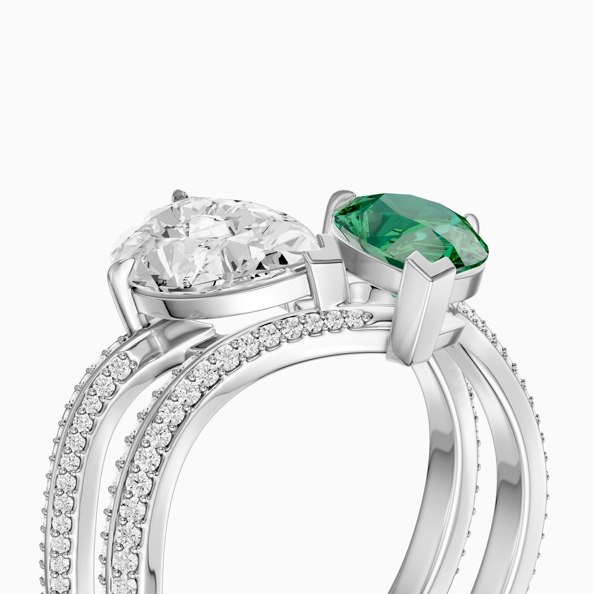 Megan Pear Cut Moissanite Diamond Toi et Moi Engagement Ring