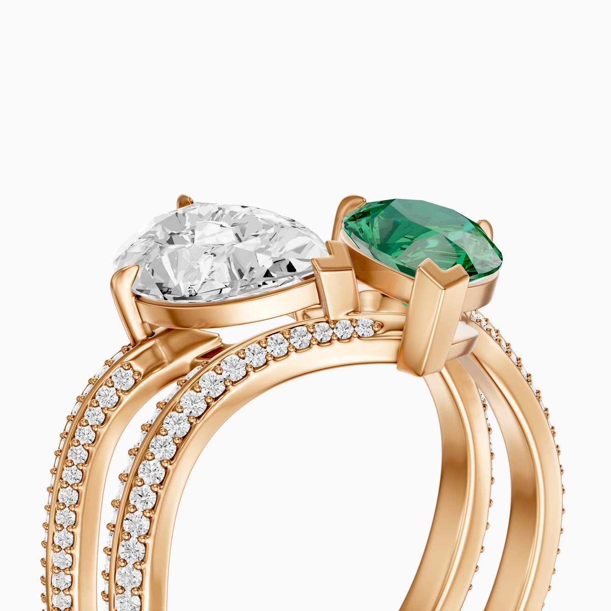 Megan Pear Cut Moissanite Diamond Toi et Moi Engagement Ring