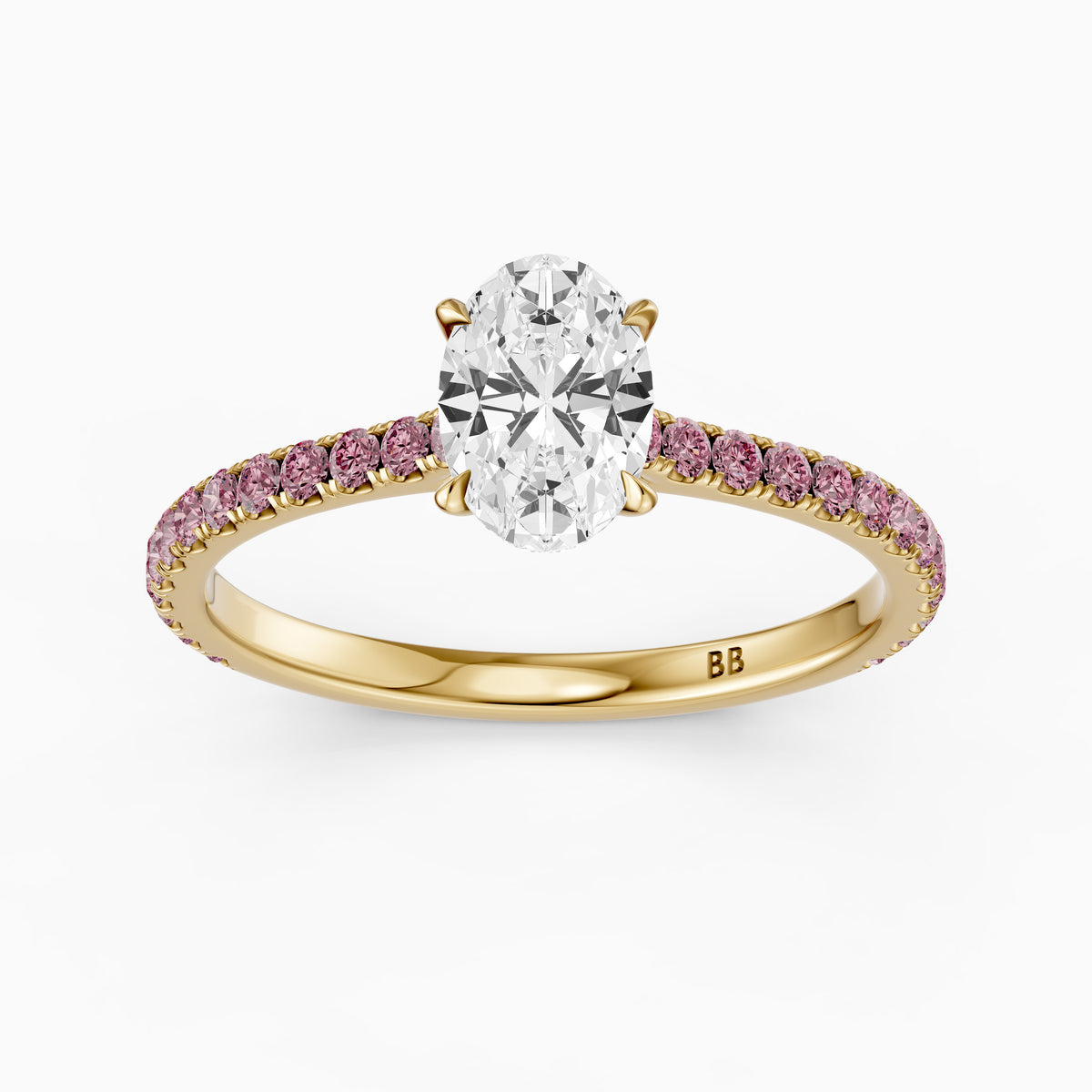 Gaga Oval Moissanite Diamond Pink Pave Engagement Ring