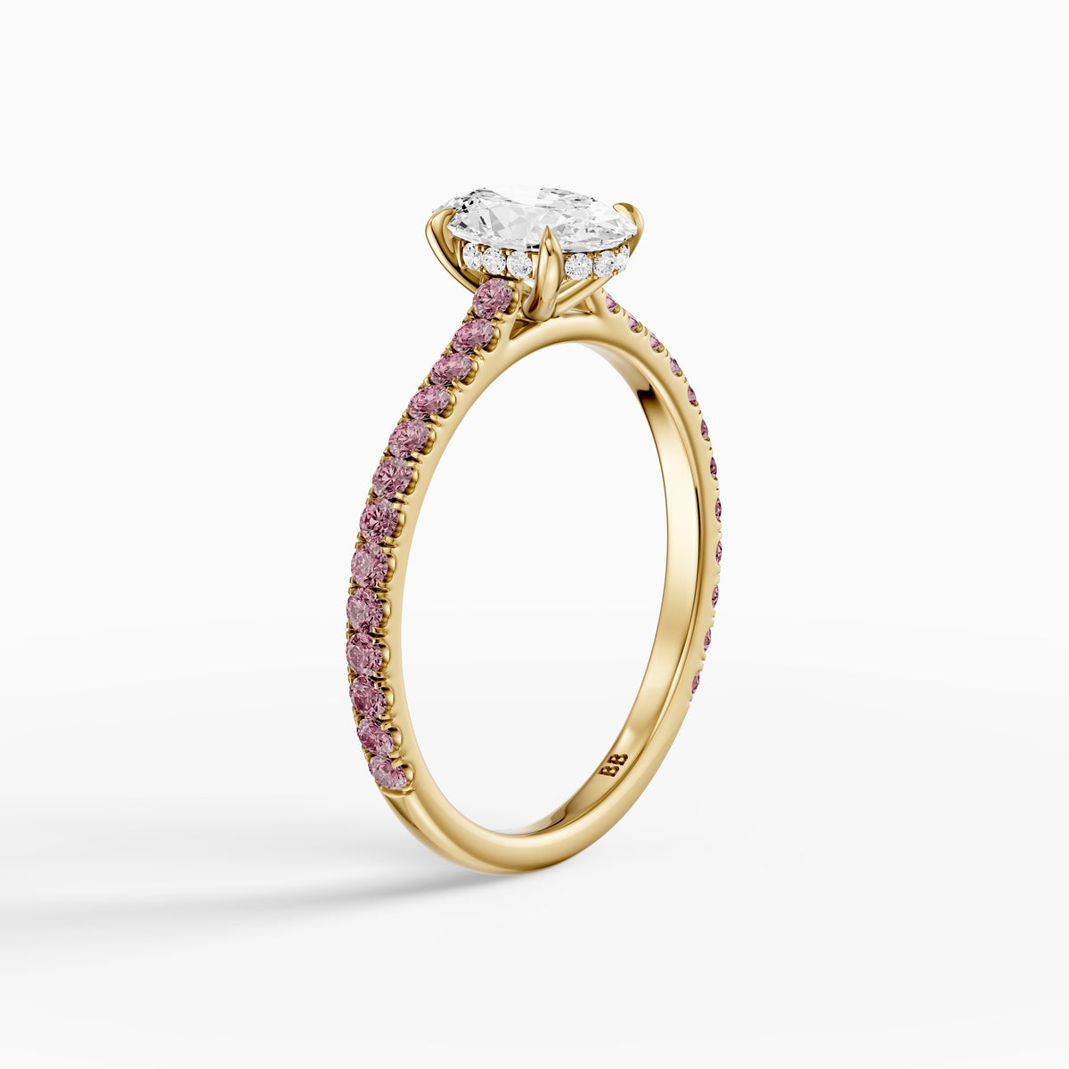 Gaga Oval Moissanite Diamond Pink Pave Engagement Ring