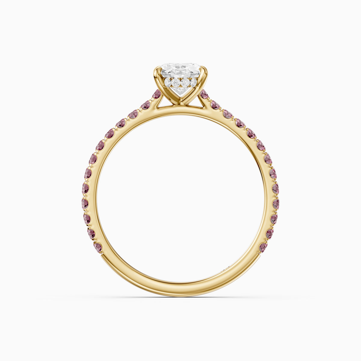 Gaga Oval Moissanite Diamond Pink Pave Engagement Ring
