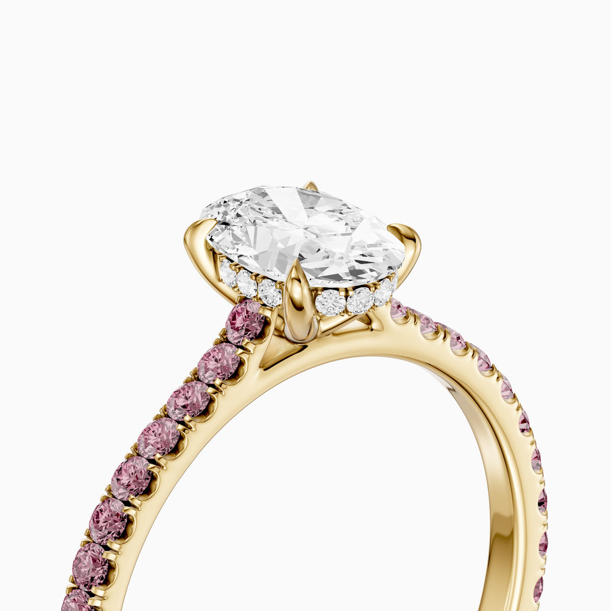 Gaga Oval Moissanite Diamond Pink Pave Engagement Ring