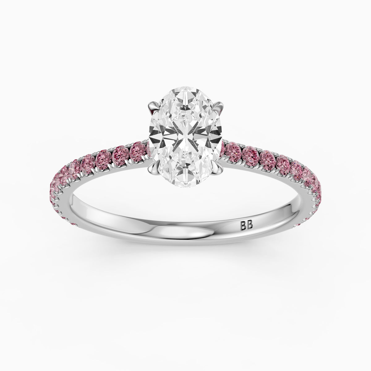 Gaga Oval Moissanite Diamond Pink Pave Engagement Ring