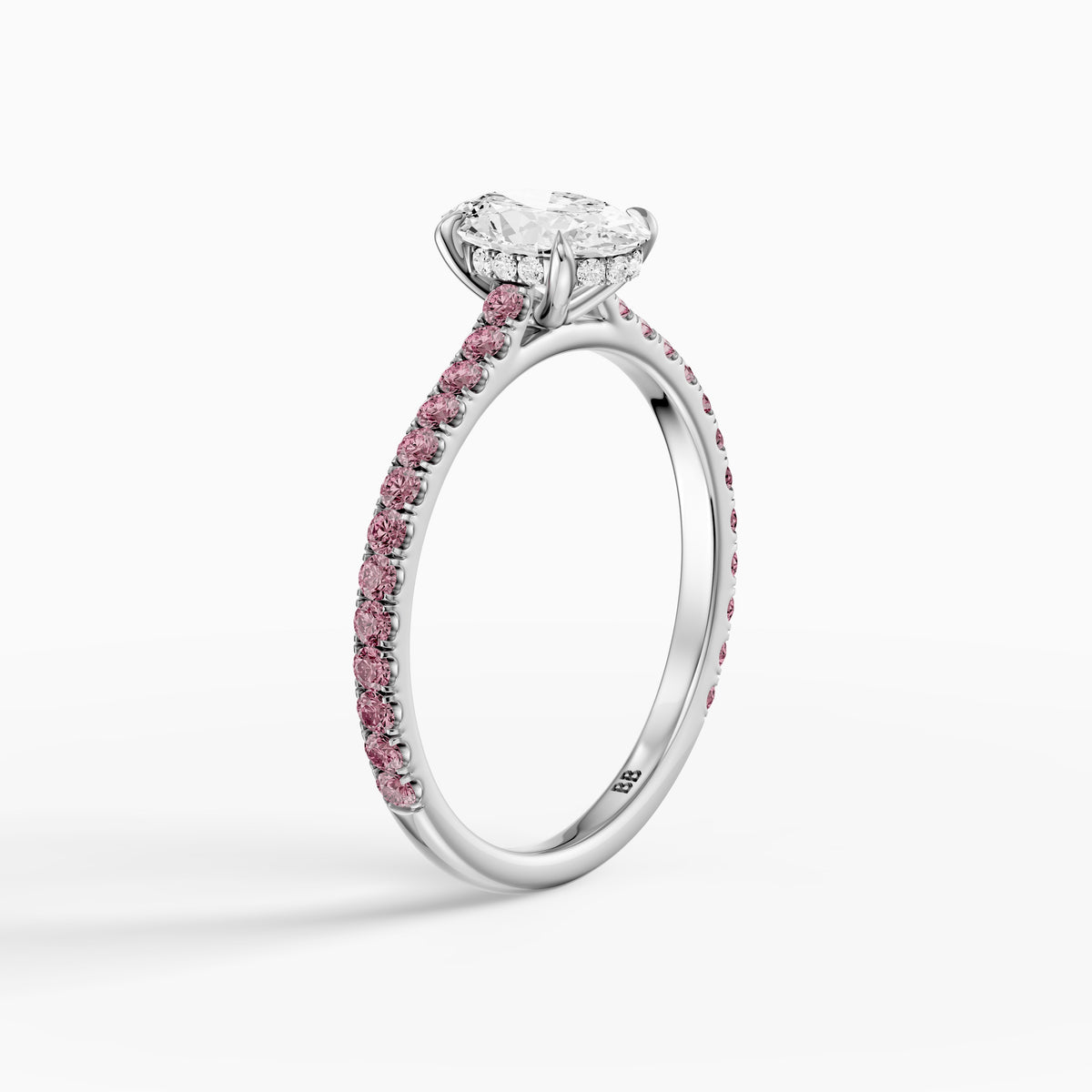 Gaga Oval Moissanite Diamond Pink Pave Engagement Ring
