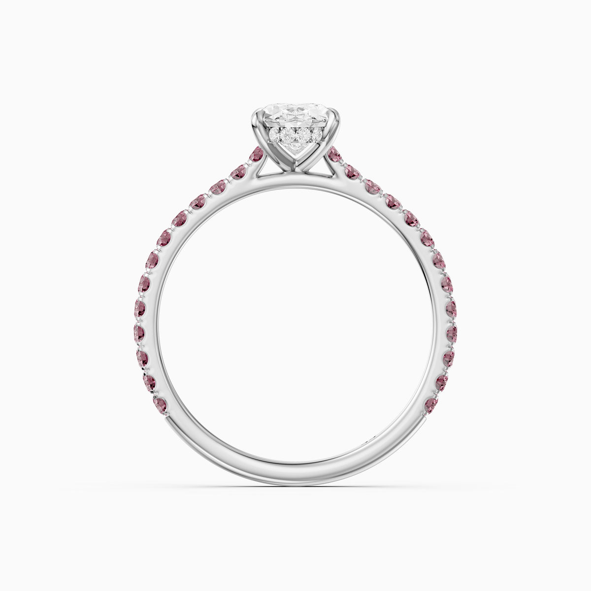 Gaga Oval Moissanite Diamond Pink Pave Engagement Ring