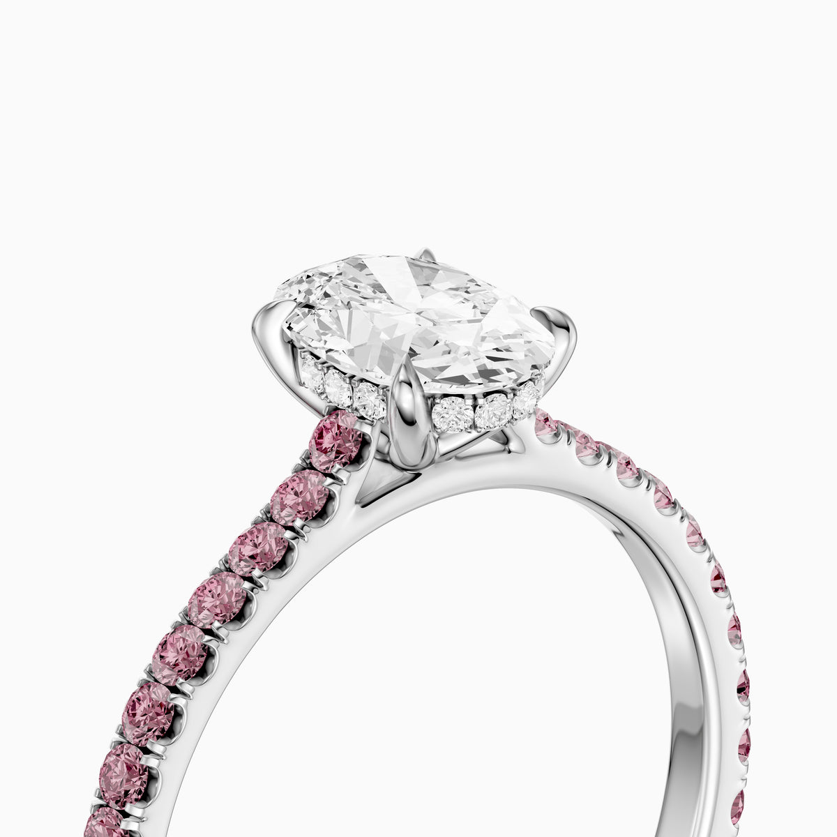 Gaga Oval Moissanite Diamond Pink Pave Engagement Ring