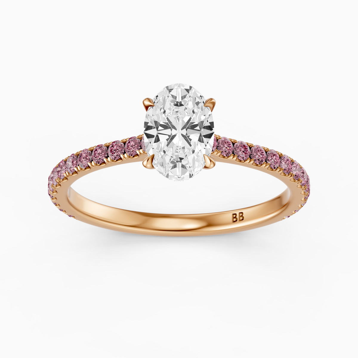 Gaga Oval Moissanite Diamond Pink Pave Engagement Ring