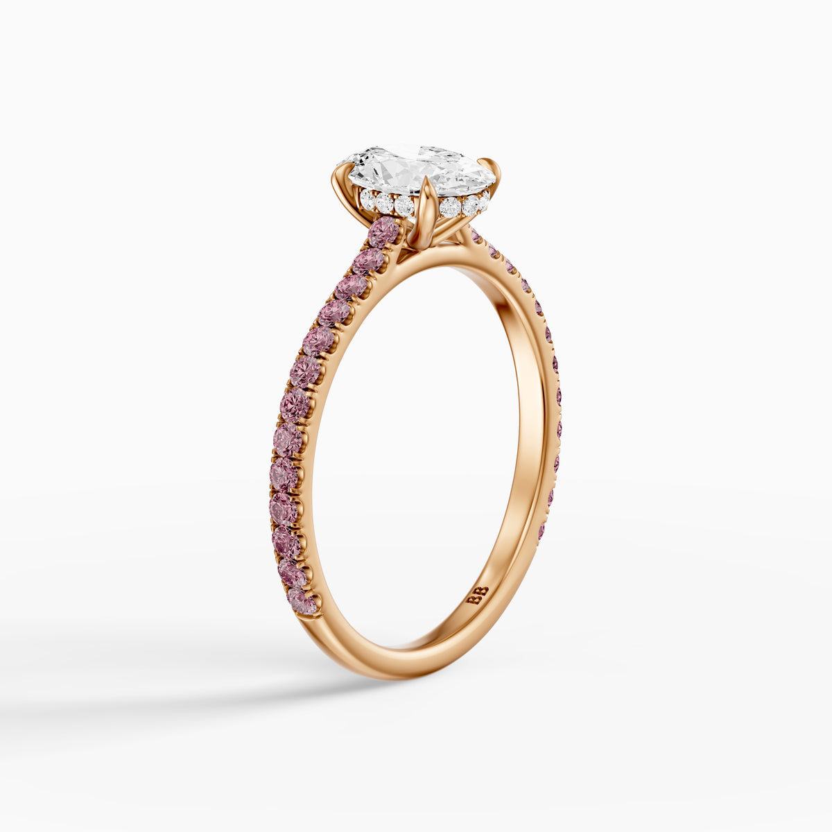 Gaga Oval Moissanite Diamond Pink Pave Engagement Ring