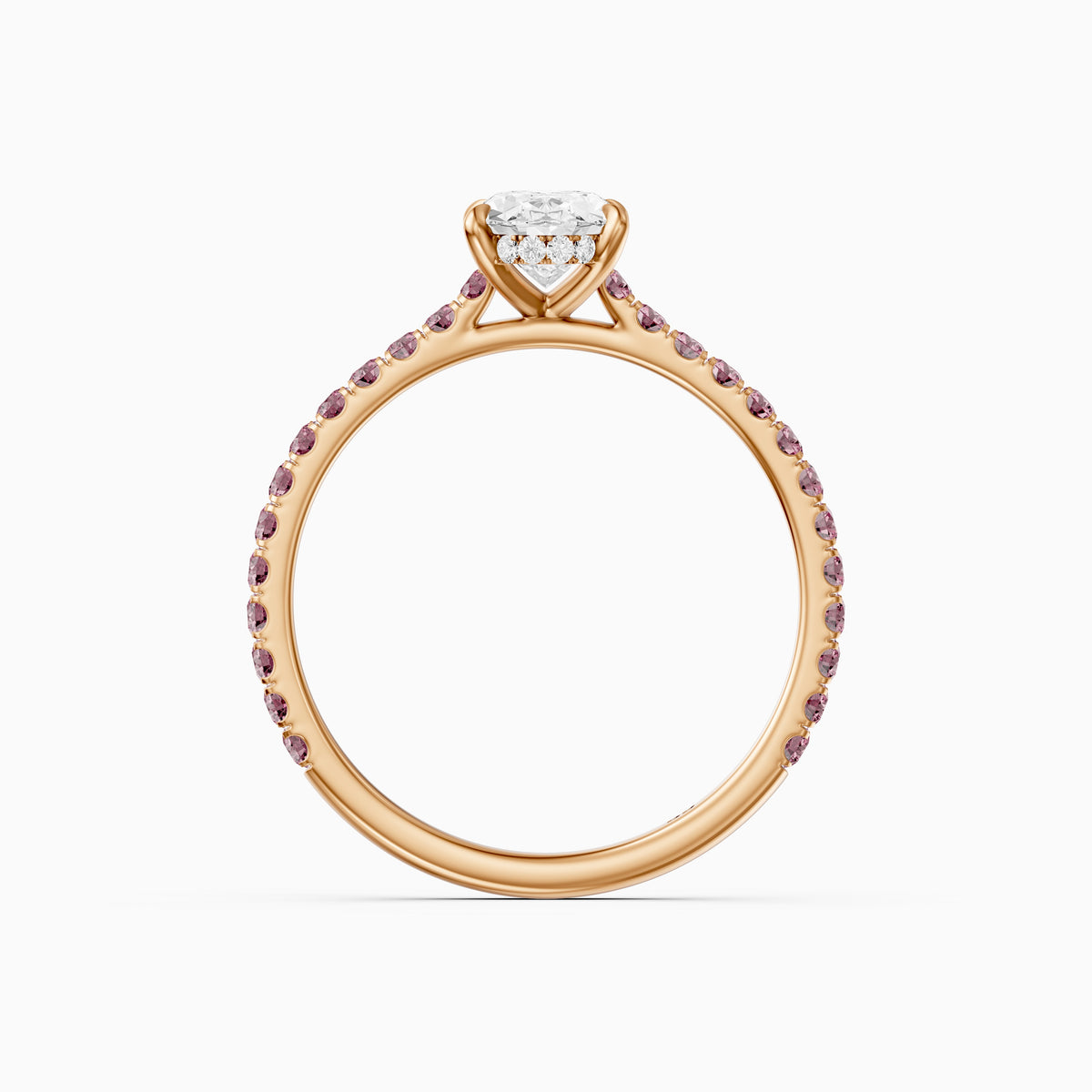 Gaga Oval Moissanite Diamond Pink Pave Engagement Ring