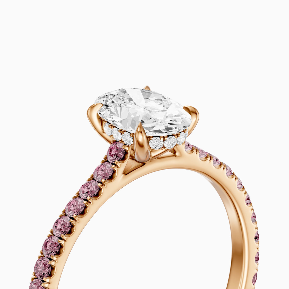 Gaga Oval Moissanite Diamond Pink Pave Engagement Ring