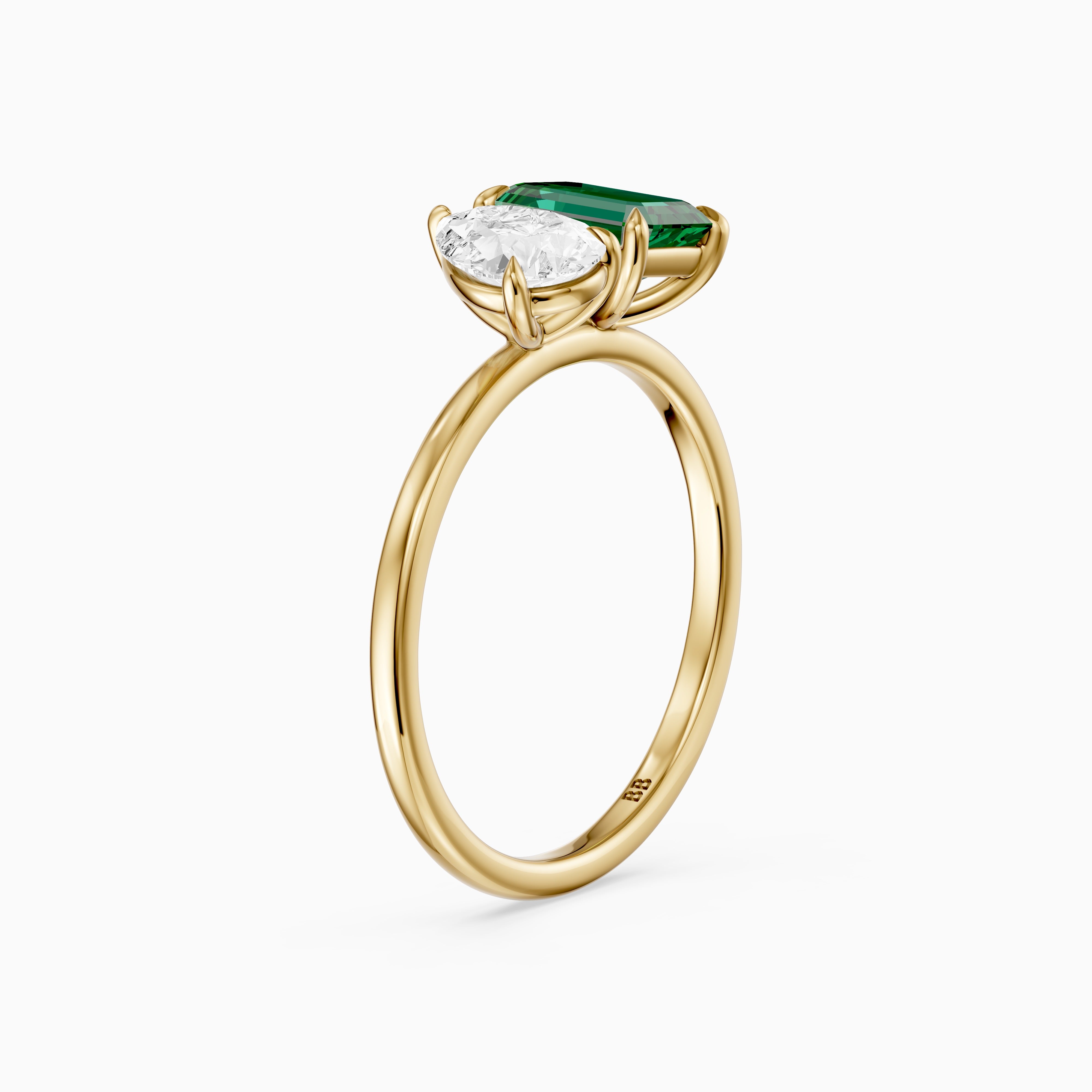 Belle Green Emerald Cut and Pear Shape Color Lab Grown Diamond Toi et Moi Ring