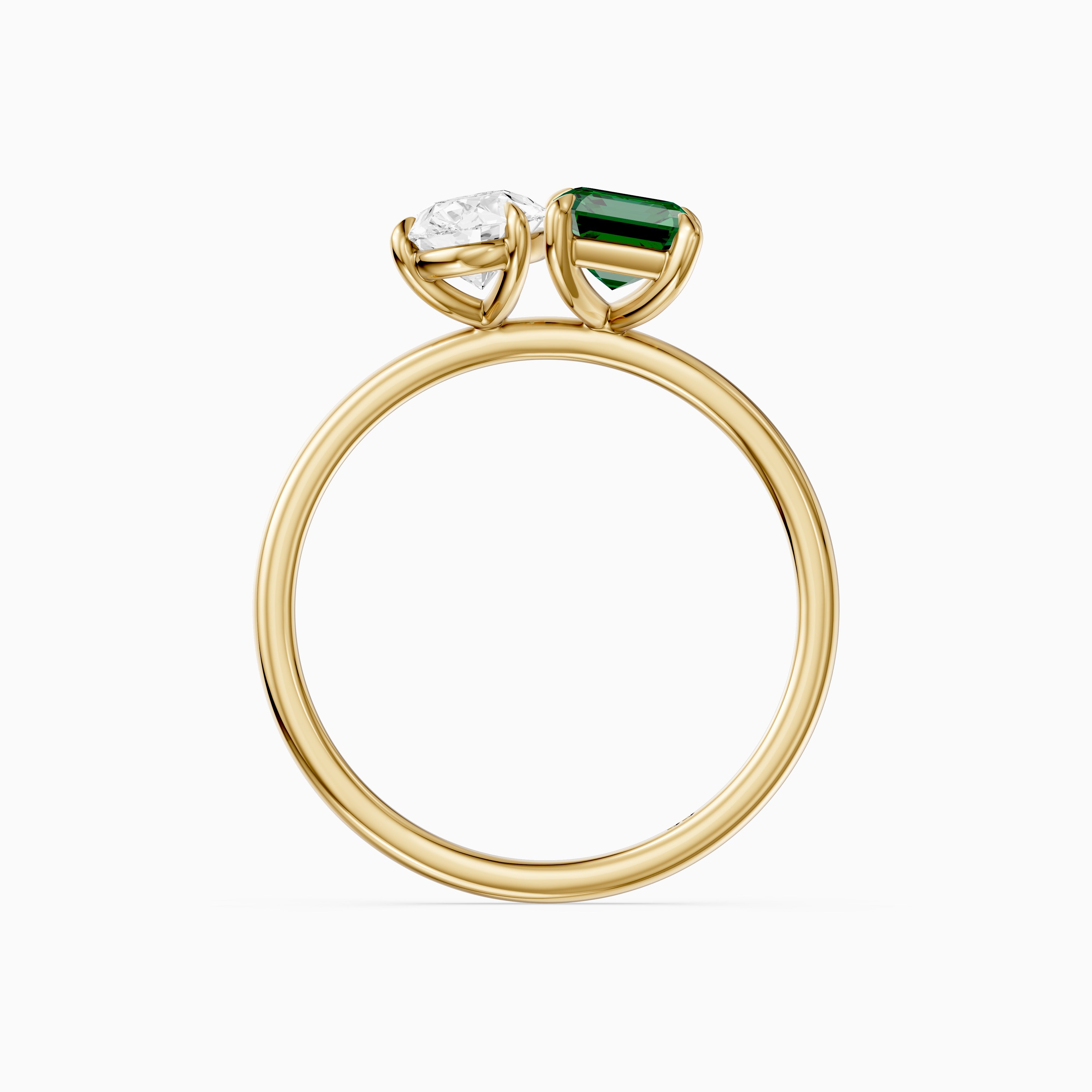 Belle Green Emerald Cut and Pear Shape Color Lab Grown Diamond Toi et Moi Ring