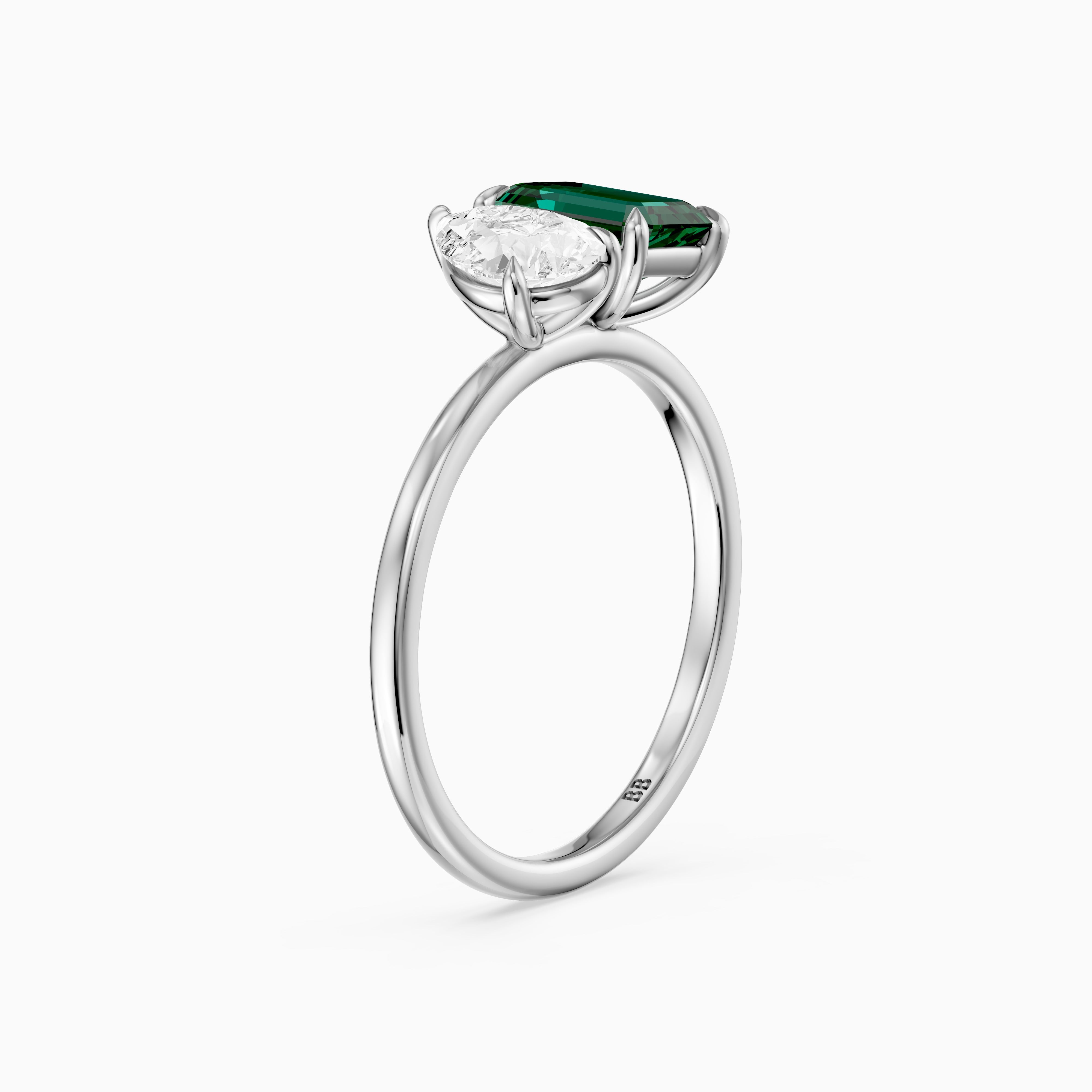 Belle Green Emerald Cut and Pear Shape Color Lab Grown Diamond Toi et Moi Ring