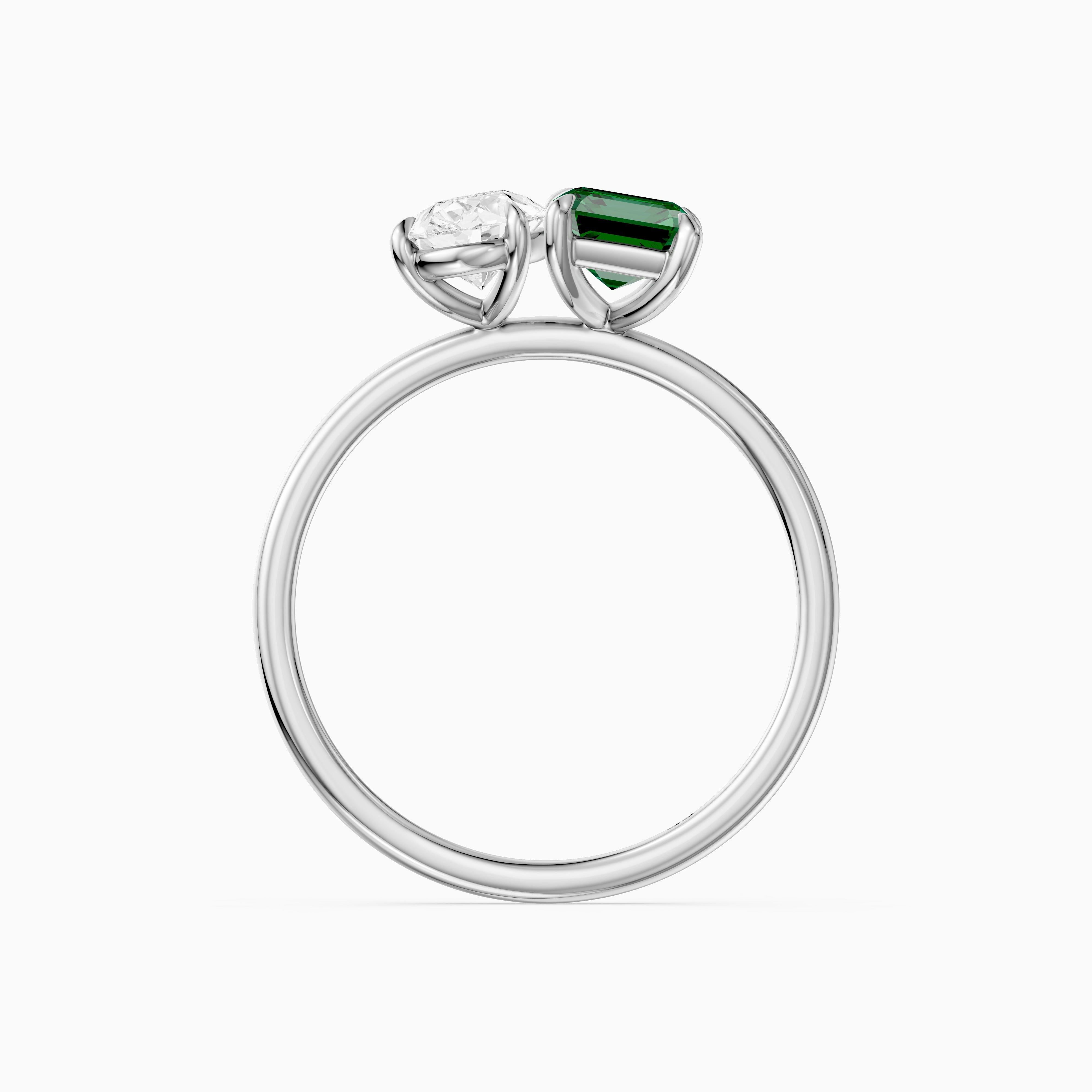 Belle Green Emerald Cut and Pear Shape Color Lab Grown Diamond Toi et Moi Ring