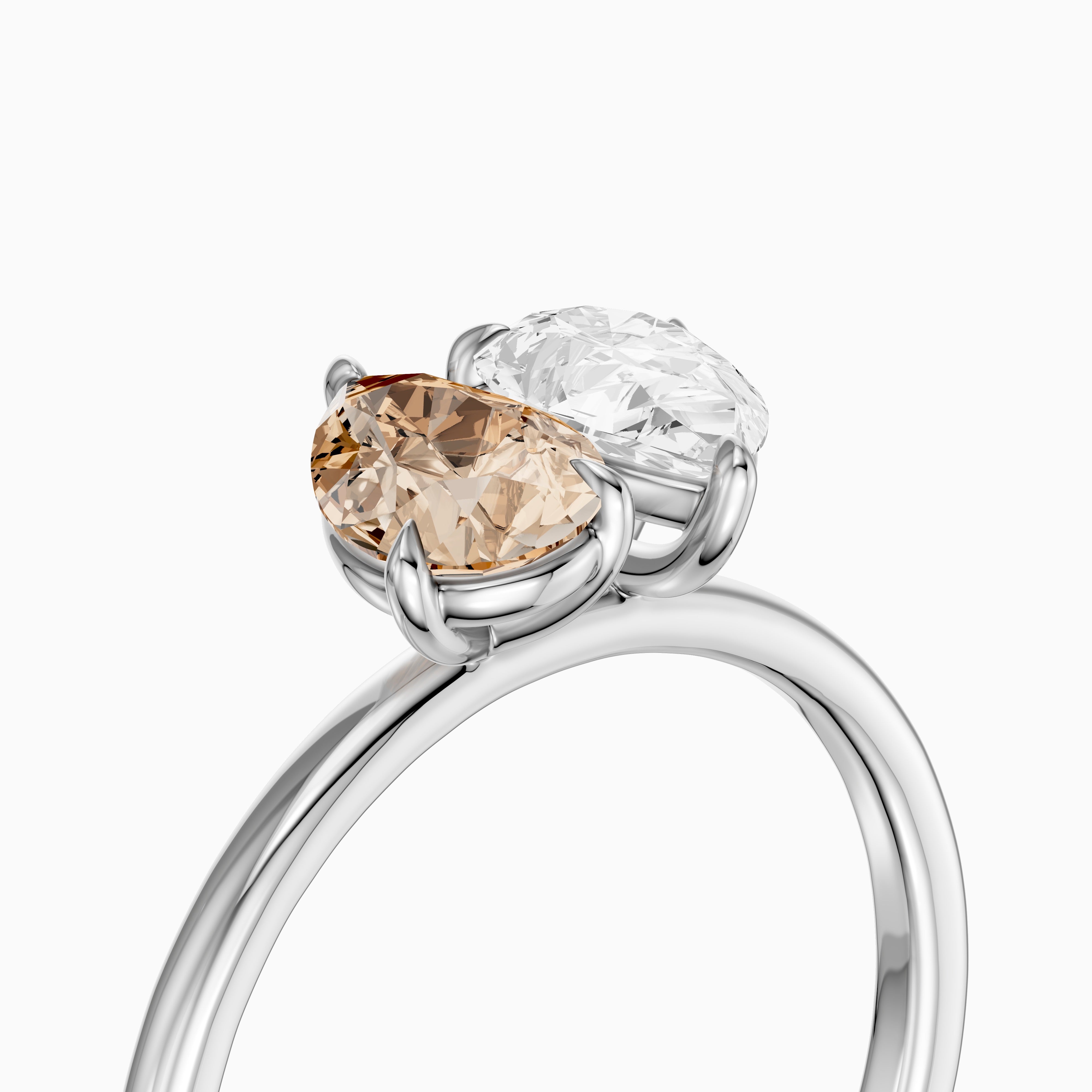 Alba Champagne and White Both Pear Cut Color Lab Grown Diamond Toi et Moi Ring