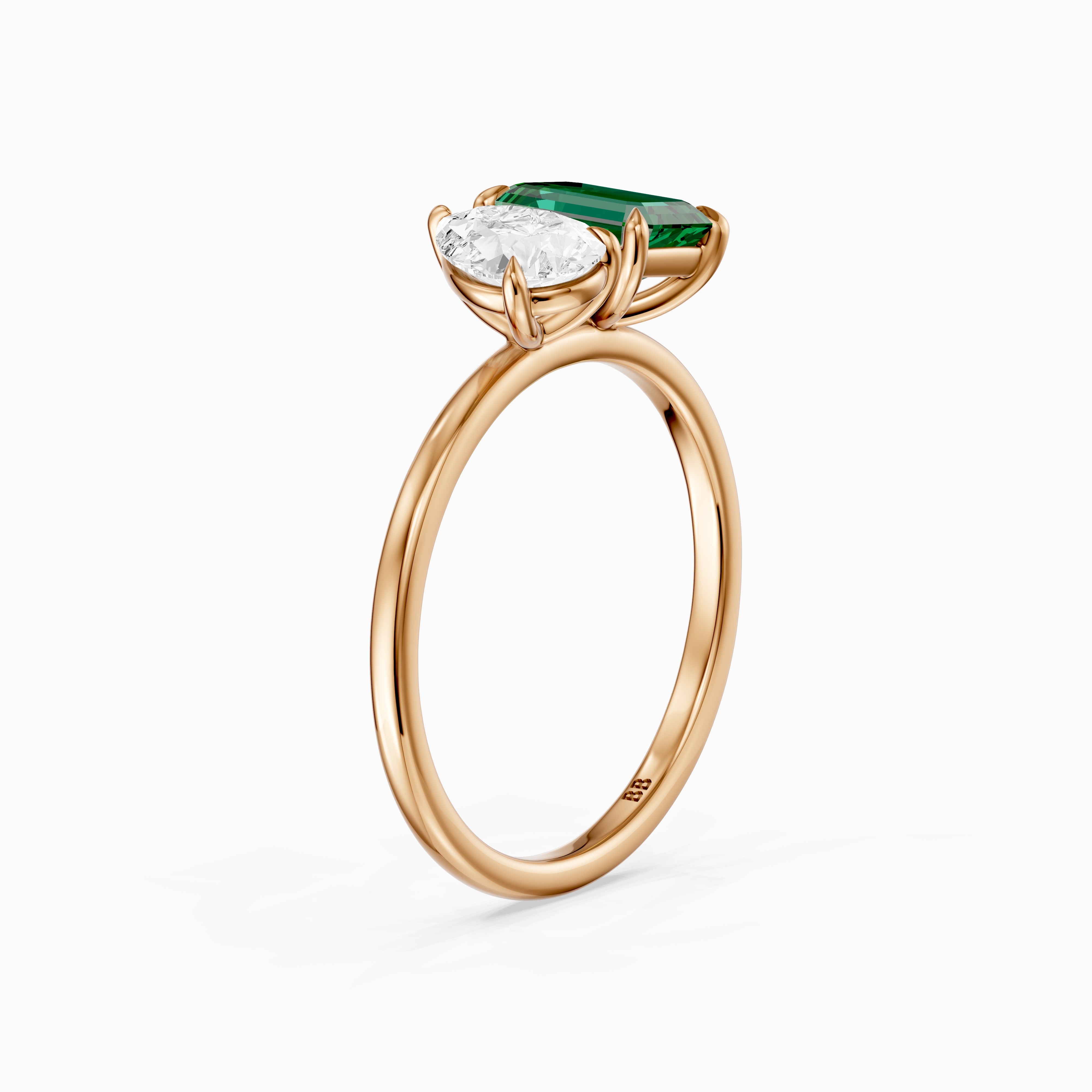 Belle Green Emerald Cut and Pear Shape Color Lab Grown Diamond Toi et Moi Ring