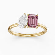Kiara Pink Emerald Cut and Pear Shape Color Lab Grown Diamond Toi et Moi Ring